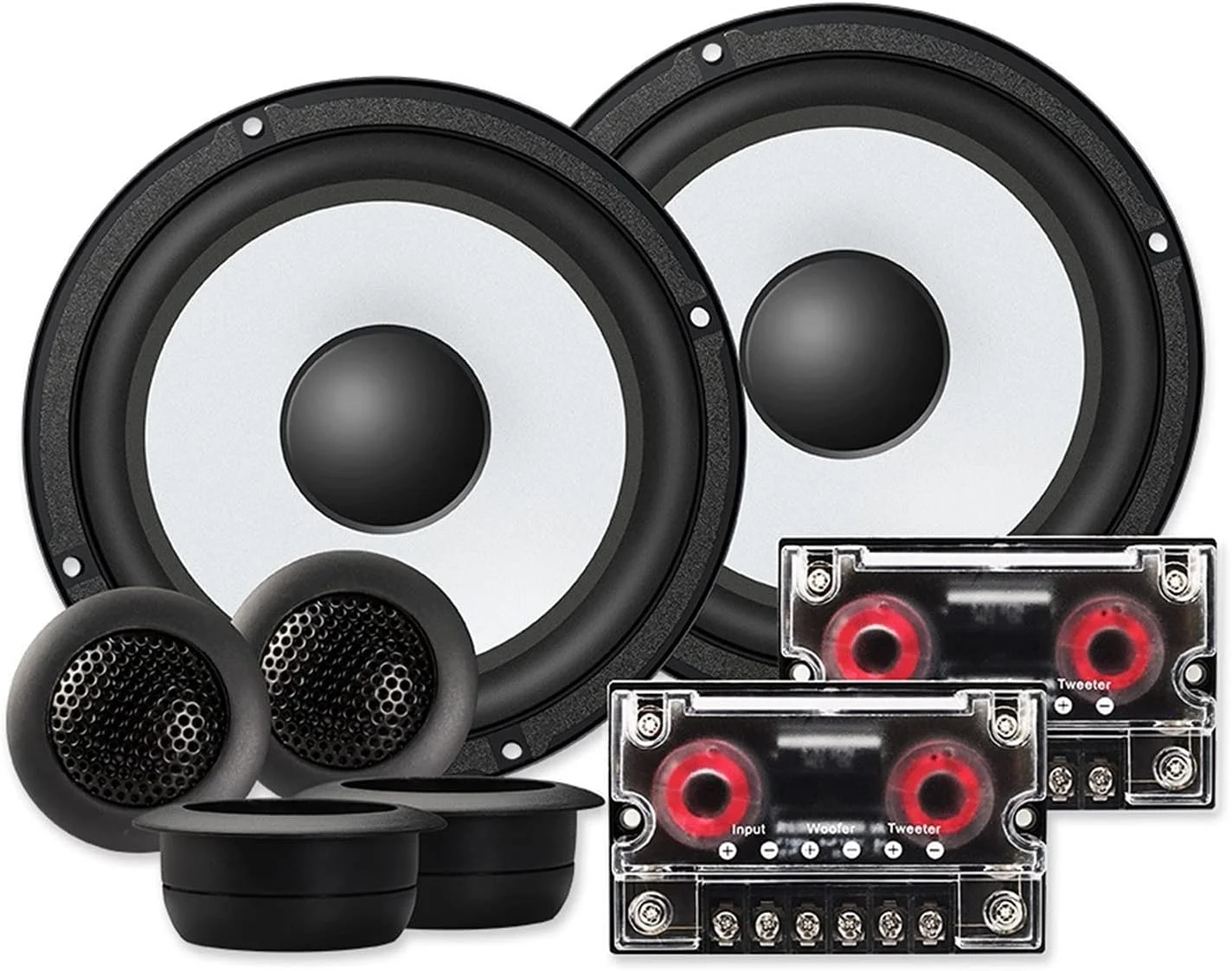 بلندگوی بی سیم فضای باز HANEFRE، سیستم بلندگوی کامپوننت خودرو، 6.5 اینچ، 2 راه، مجموعه بلندگوهای استریوی اتومبیل درب خودرو HiFi با توییتر، کراس اوور، قابل حمل و عمر باتری طولانی