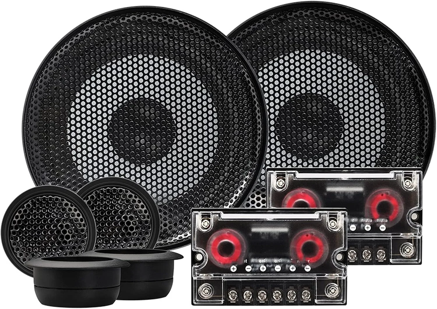 بلندگوی بی سیم فضای باز HANEFRE، سیستم بلندگوی کامپوننت خودرو، 6.5 اینچ، 2 راه، مجموعه بلندگوهای استریوی اتومبیل درب خودرو HiFi با توییتر، کراس اوور، قابل حمل و عمر باتری طولانی