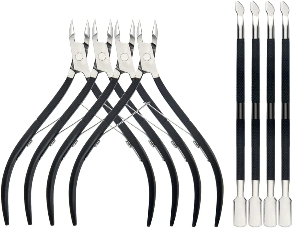 ست ۸ عددی ابزار مانیکور و پدیکور XINMEIWEN شامل نیپر کوتیکول، پوشر کوتیکول، و ابزار حذف کوتیکول از جنس استیل ضد زنگ، مناسب برای ناخن های دست و پا (مشکی)