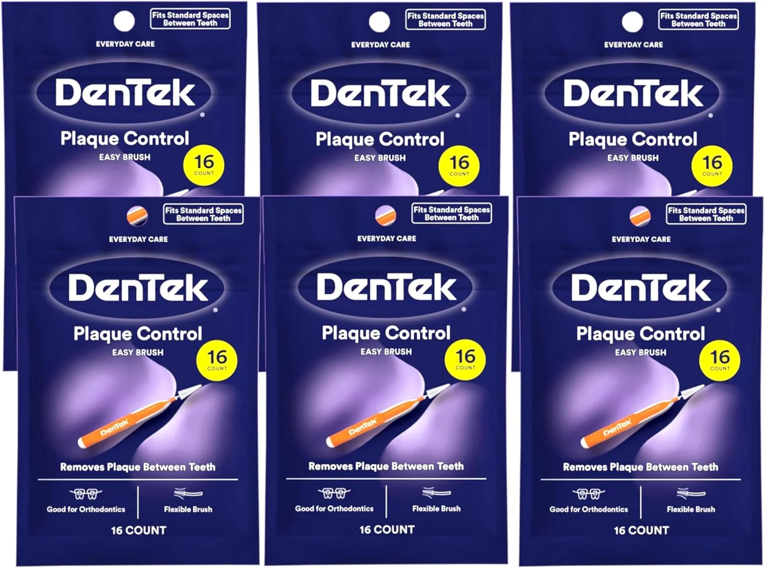 برس های تمیز کننده دندان DenTek Easy Brush، استاندارد، 16 عدد (بسته 6 عددی)