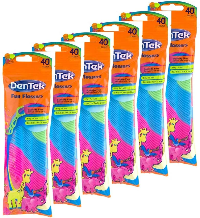 نخ دندان بچه گانه DenTek | پاک کننده غذا و پلاک | 40 عدد (بسته 6 عددی)