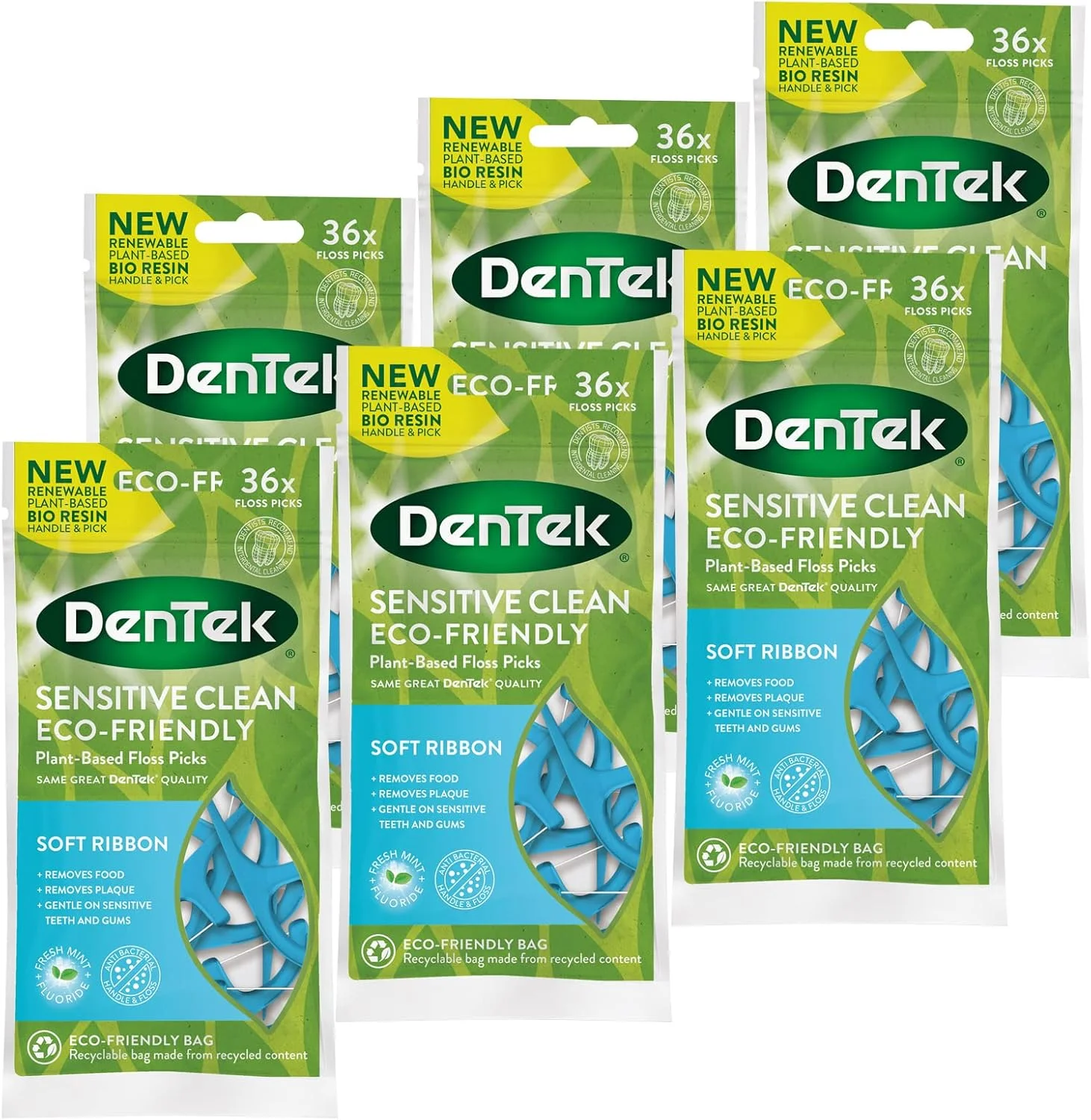 دنتک، نخ دندان کمانی سازگار با محیط زیست برای دندان های حساس، 216 عدد، با نوار نرم و نخ دندان ضد باکتری - ملایم برای دندان ها و لثه های حساس، 6 بسته 36 عددی (216 نخ دندان کمانی)، آبی دنتک، نخ دندان کمانی سازگار با محیط زیست برای دندان های حساس، 216 عدد، با نوار نرم و نخ دندان ضد باکتری - ملایم برای دندان ها و لثه های حساس، 6 بسته 36 عددی (216 نخ دندان کمانی)، آبی