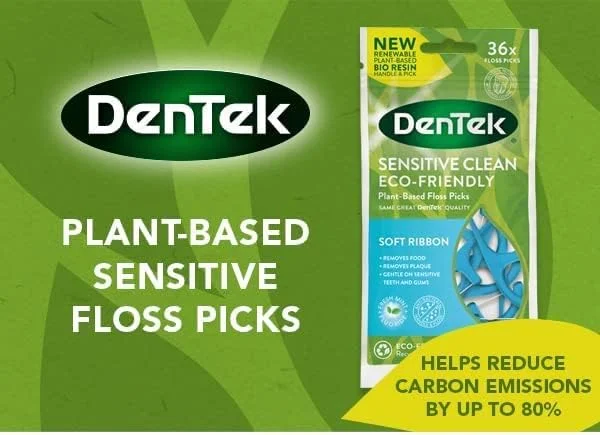 دنتک، نخ دندان کمانی سازگار با محیط زیست برای دندان های حساس، 216 عدد، با نوار نرم و نخ دندان ضد باکتری - ملایم برای دندان ها و لثه های حساس، 6 بسته 36 عددی (216 نخ دندان کمانی)، آبی