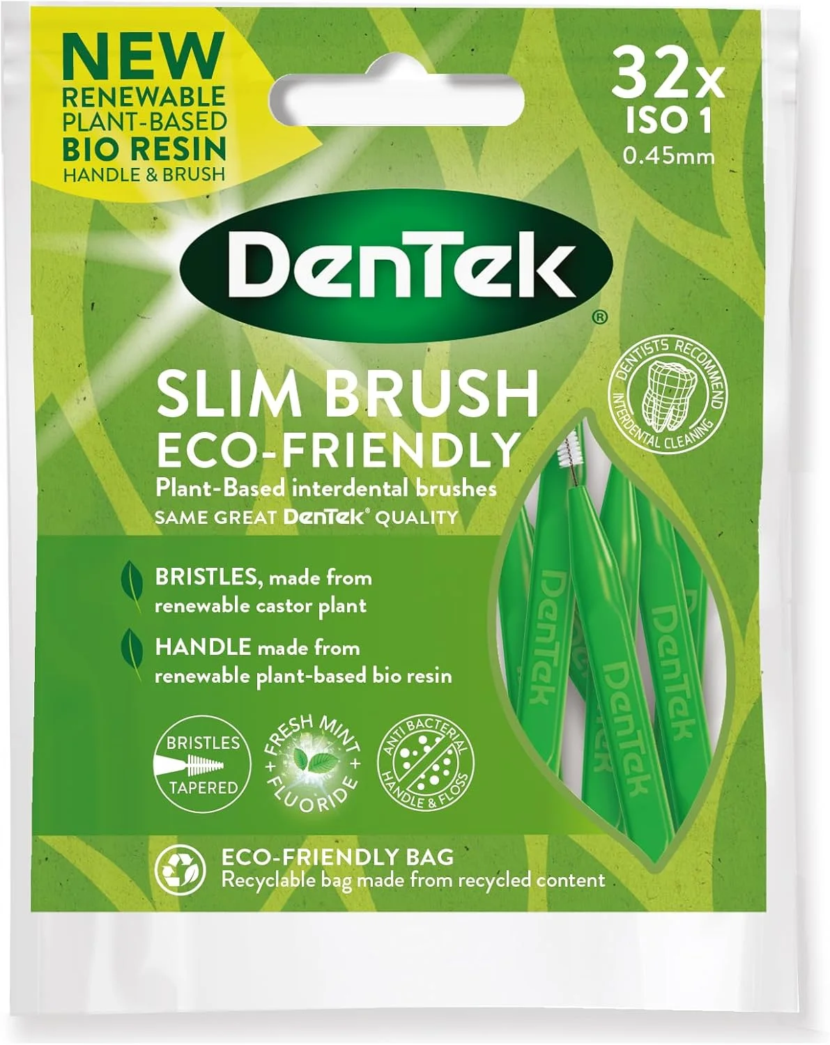 مسواک باریک دنتک اکو، سایز ISO1 سبز، 32 عددی