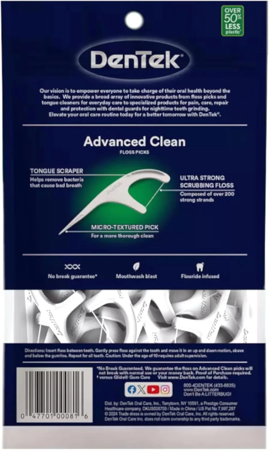 نخ دندان کمانی دنتک مدل Triple Clean با طعم نعناع، 90 عدد