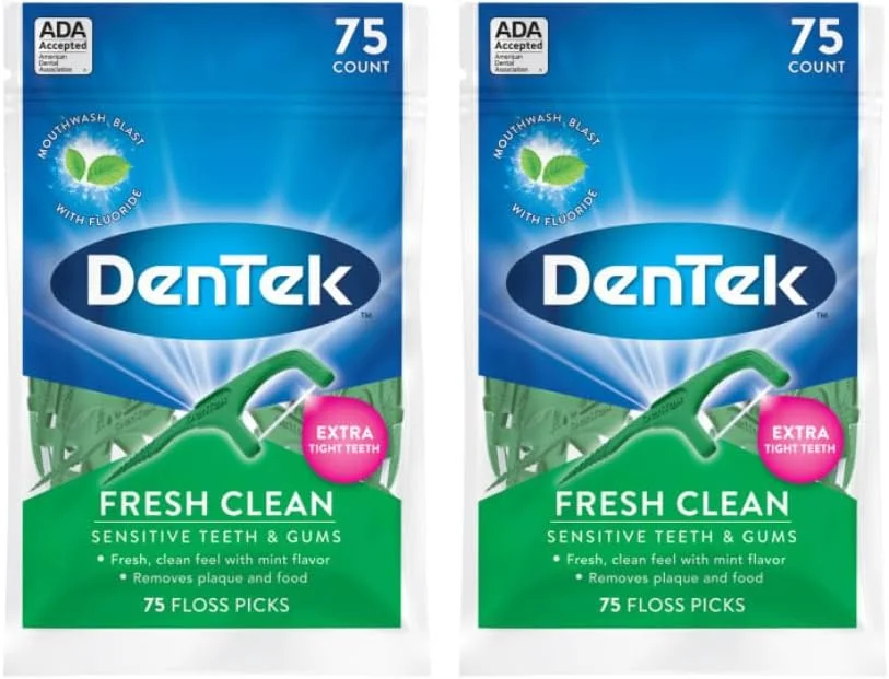 دنتک خلال دندان نخ دار فرش کلین، برای دندان های بسیار فشرده، 75 عدد، (بسته 2 عددی)