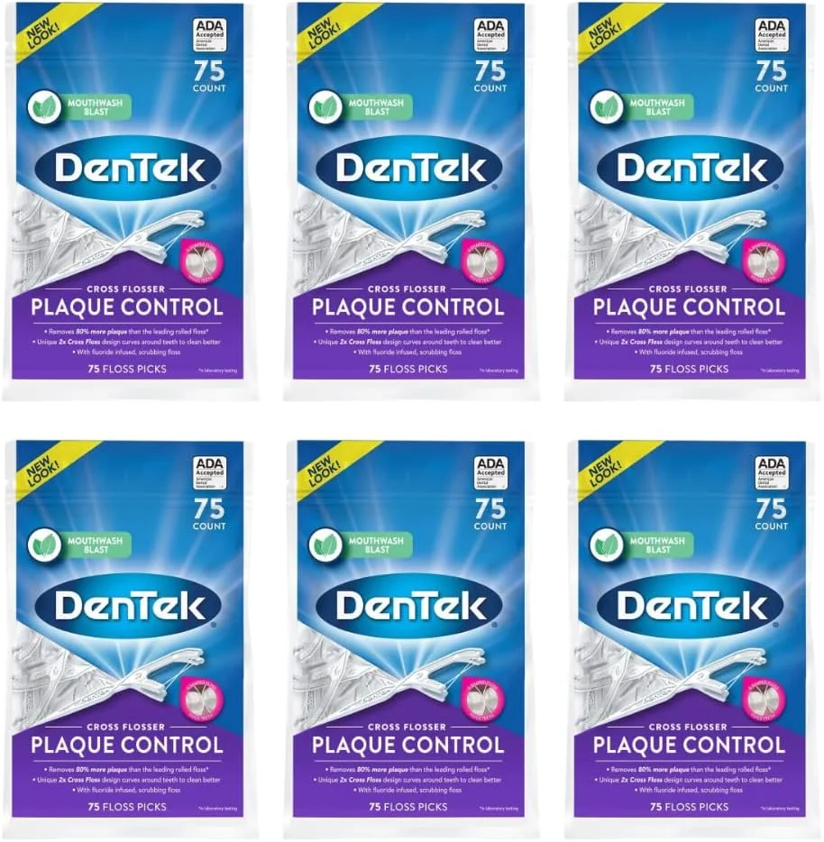 دنتک نخ دندان کمانی Cross Flosser، نخ دندان X شکل، 75 عدد (6 بسته)