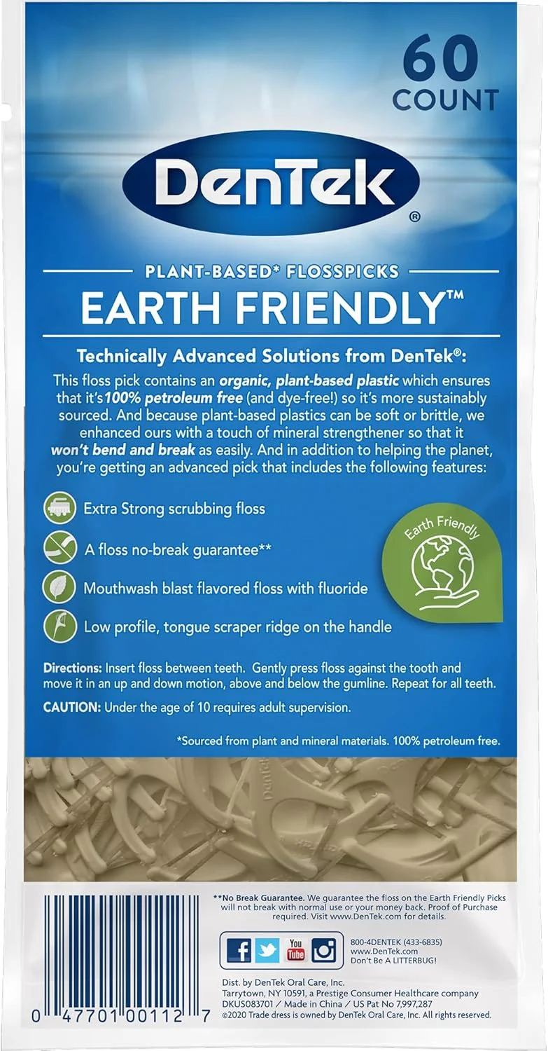 دنتک، نخ دندان دسته دار سازگار با محیط زیست، دسته های پلاستیکی زیستی گیاهی ارگانیک، نعناع، 60 عدد دنتک، نخ دندان دسته دار سازگار با محیط زیست، دسته های پلاستیکی زیستی گیاهی ارگانیک، نعناع، 60 عدد