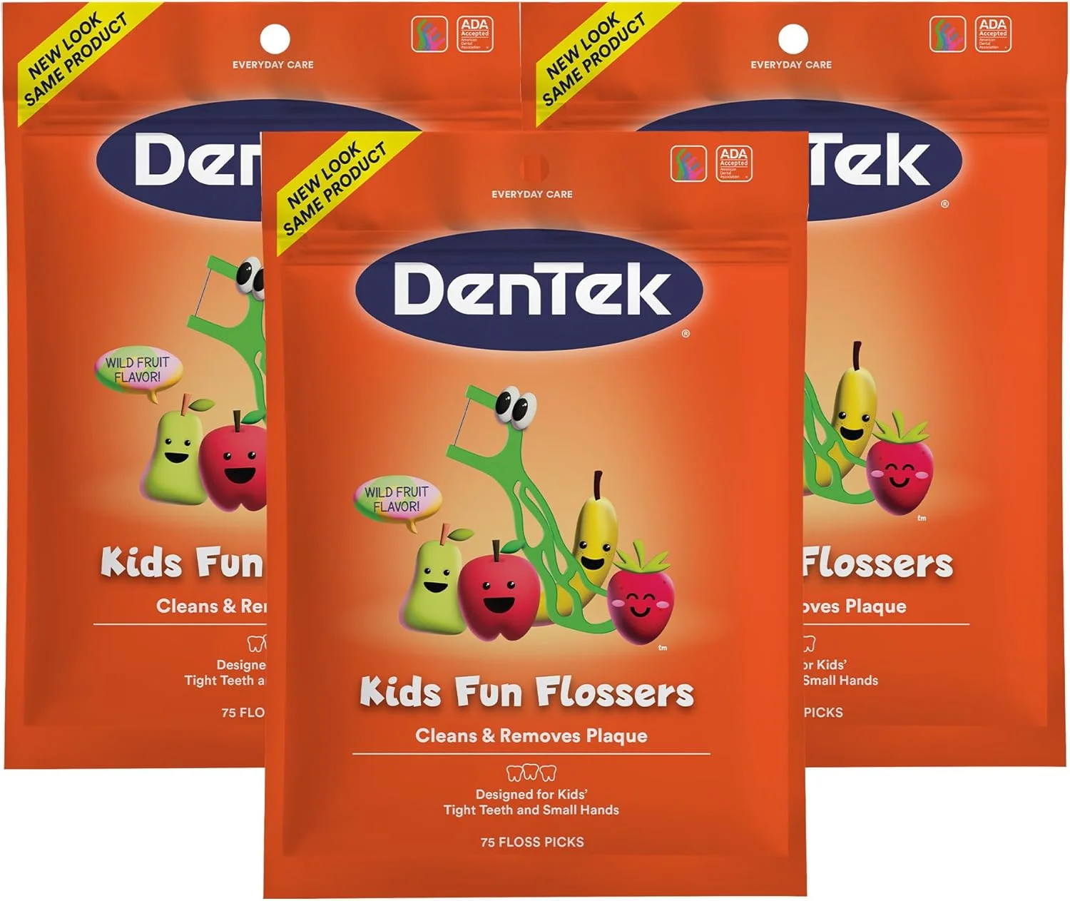 نخ دندان کمانی کودک دنتک، از بین برنده غذا و پلاک، 75 عدد، بسته 3 عددی