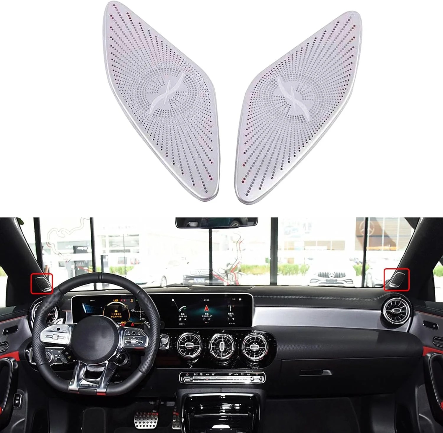 روکش بلندگوی YPGHBHD برای درب جلو، سازگار با بنز GLA GLB A-Pillar 2020، توری روکش بلندگوی درب، نقره ای B