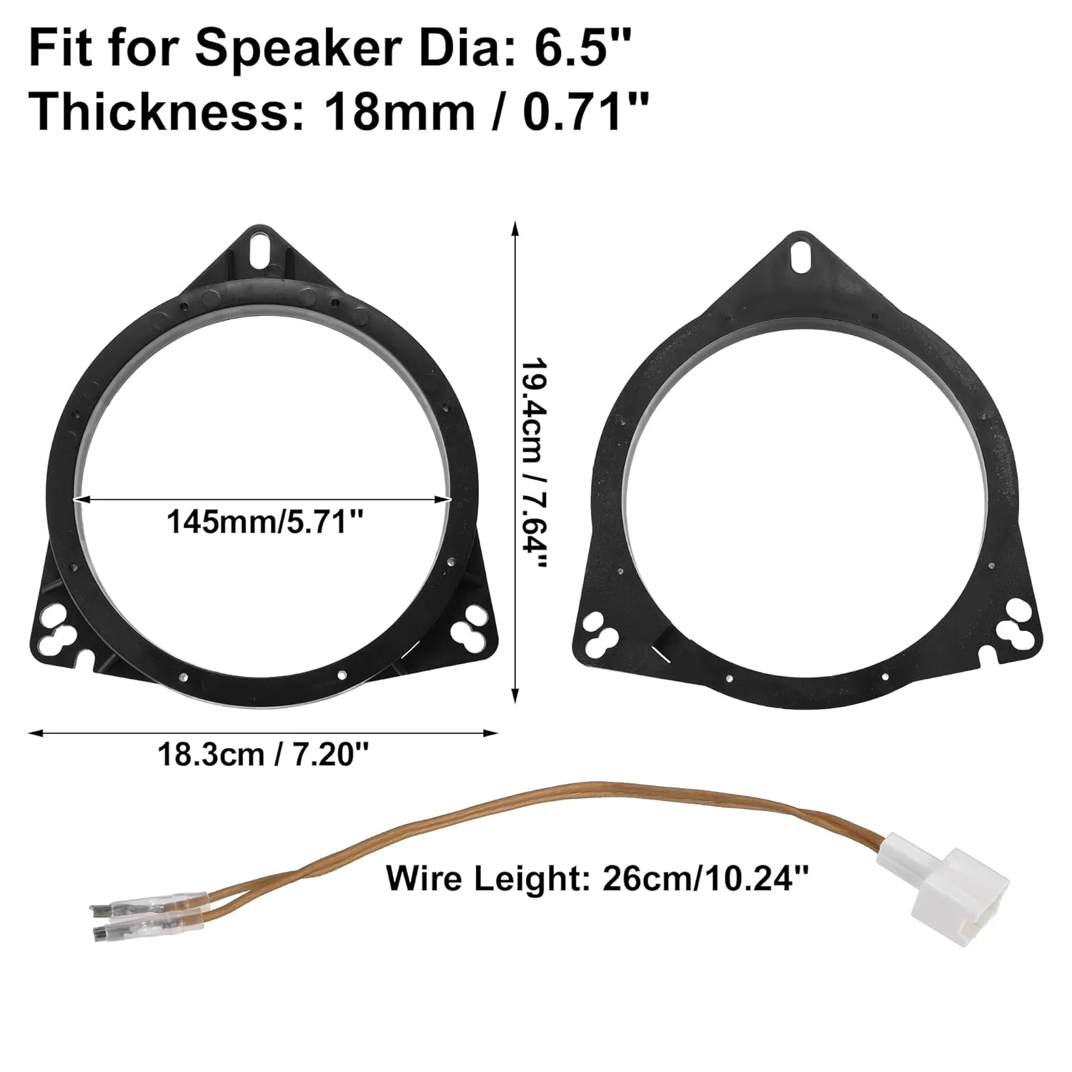 uxcell 2 عدد حلقه اسپیسر آداپتور بلندگوی خودرو 6.5 اینچی با ترکیب سیم برای تویوتا آوالون R 2005-2011