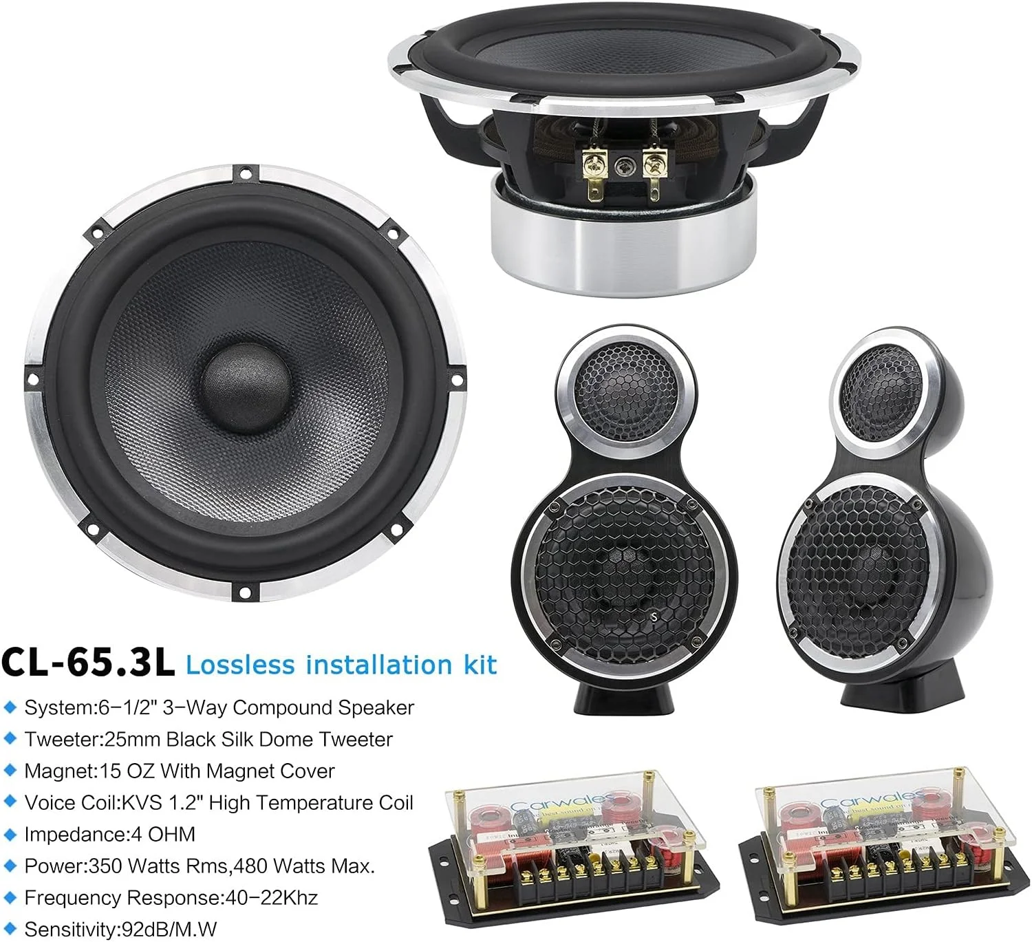 بلندگوی بی سیم بیرونی TTGLRT نصب بدون افت کیفیت، سیستم صوتی خودرو 3 طرفه 6.5 اینچی، میان رده 3.5 اینچی، تیوتر، کیت بلندگوهای کامپوننت با فرکانس کامل، ساب ووفر برای خودرو، قابل حمل و دارای عمر باتری طولانی