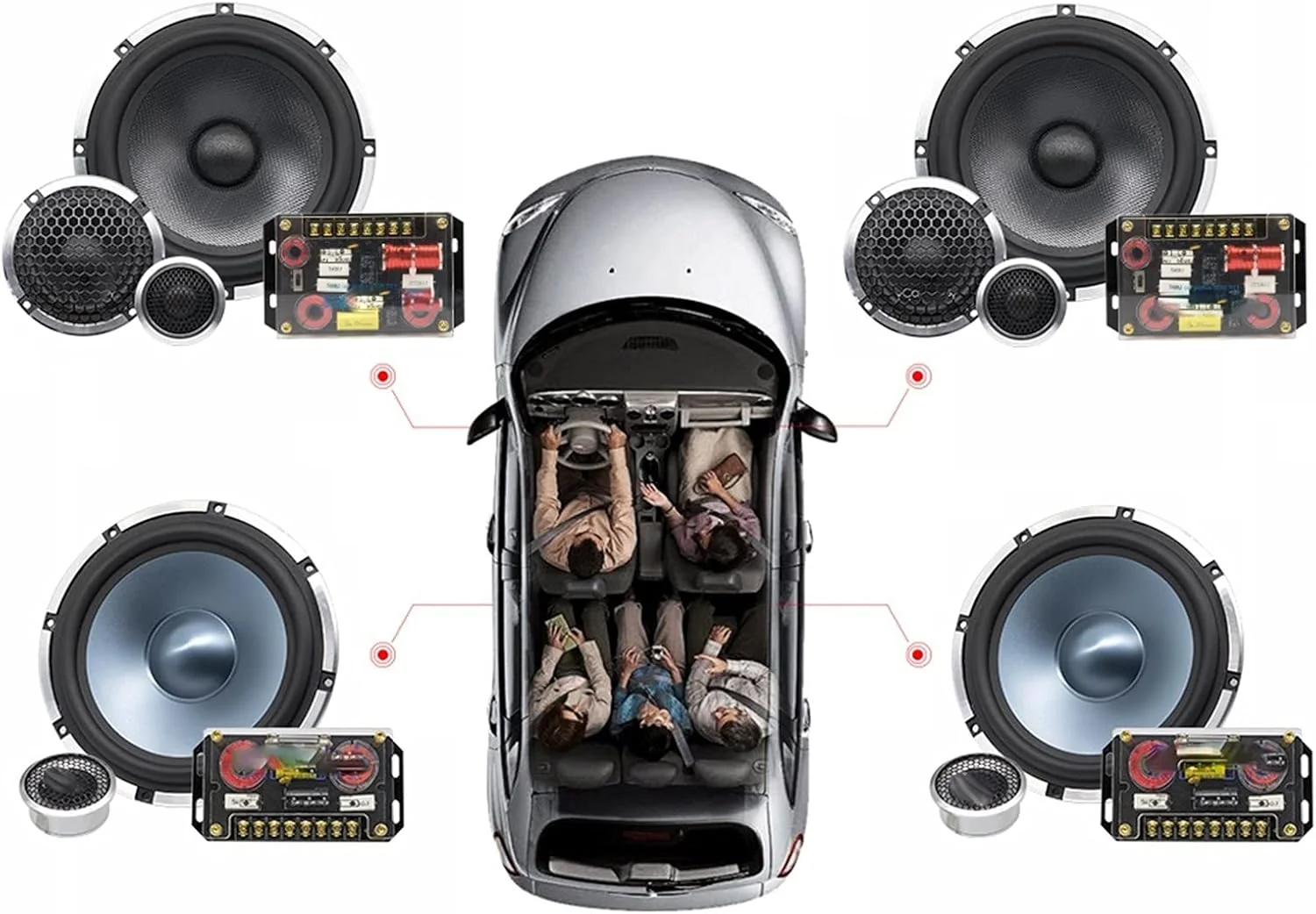 اسپیکر بی‌سیم فضای باز TMKJZL، کیت اسپیکر ترکیبی کامل 3 طرفه 6.5 اینچی، مجموعه سیستم صوتی توییتر برای خودرو، بلندگوی 6.5 اینچی درب خودرو، قابل حمل و عمر باتری طولانی