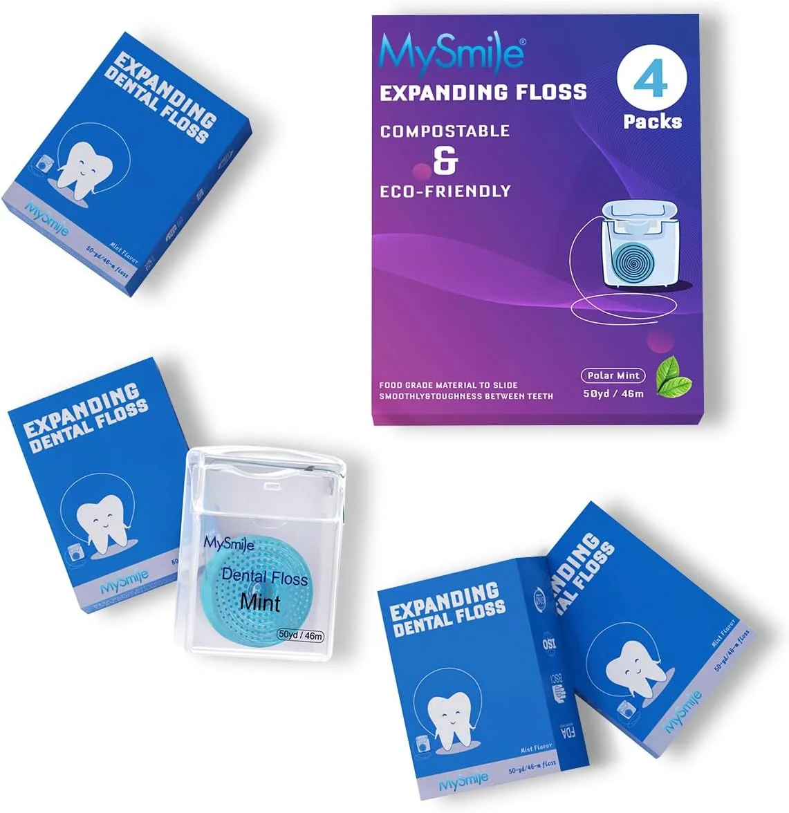 نخ دندان MySmile، نخ دندان بافته شده با روغن نارگیل، نخ دندان منبسط شونده، موم دار، نعناع، نخ دندان برای بزرگسالان و کودکان، وگان و بدون ظلم حیوانی، نخ دندان مسافرتی، 50 یارد، بسته 4 عددی نخ دندان MySmile، نخ دندان بافته شده با روغن نارگیل، نخ دندان منبسط شونده، موم دار، نعناع، نخ دندان برای بزرگسالان و کودکان، وگان و بدون ظلم حیوانی، نخ دندان مسافرتی، 50 یارد، بسته 4 عددی