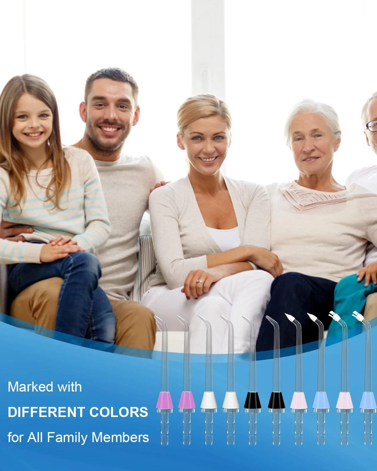 مجموعه 10 عددی نازل جایگزین مسواک آبی MySmile، سازگار با دستگاه های نخ دندان آبی Waterpik، شامل نازل های کلاسیک، نازل های پاکت پریودنتال و نازل های پلاک یاب