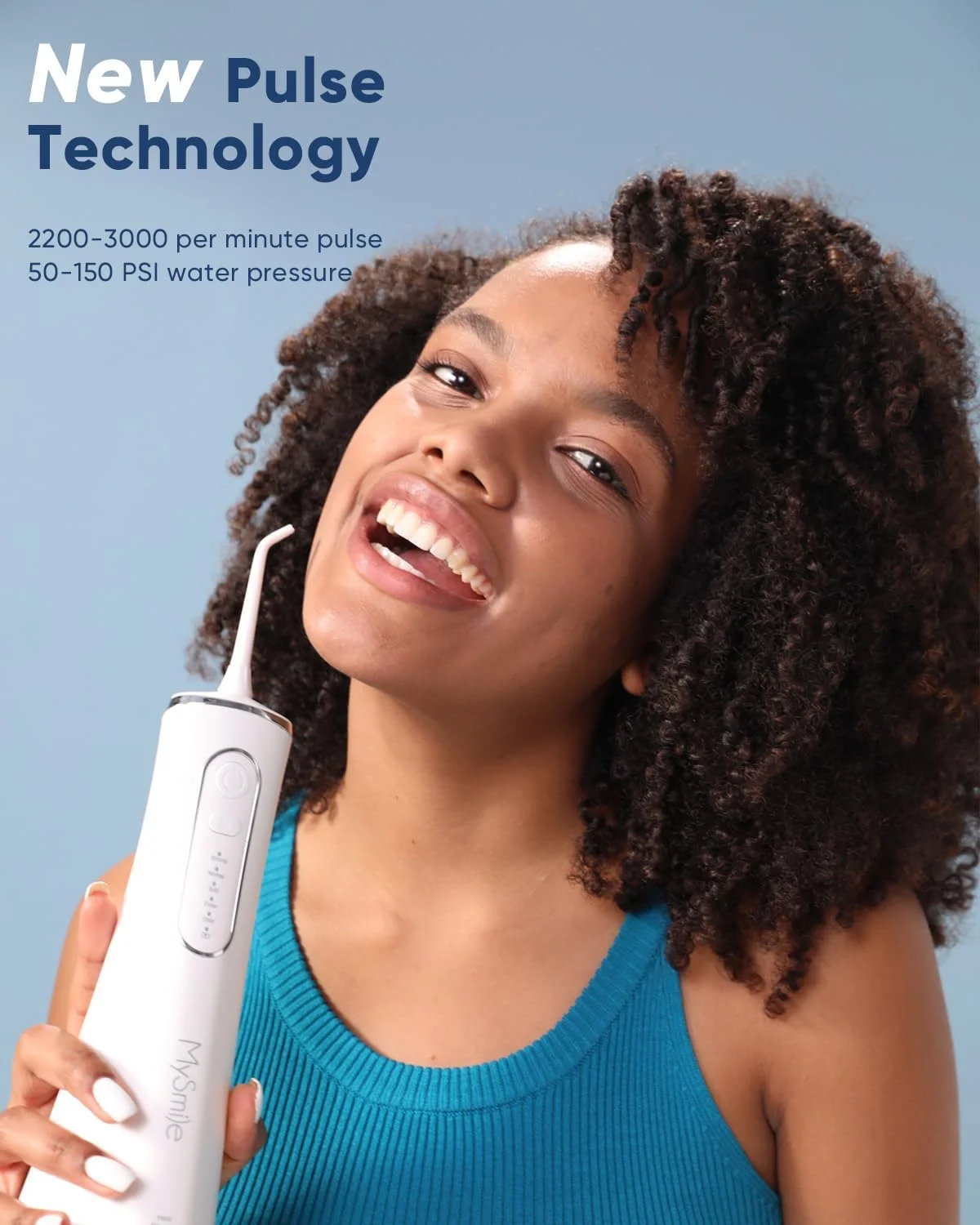 دستگاه نخ دندان آبی پیشرفته بی سیم MySmile LP211 برای دندان ها، دارای 5 حالت تمیز کردن، قابل شارژ، 8 سری قابل تعویض، ضد آب IPX7، به همراه کیف مسافرتی (سفید)