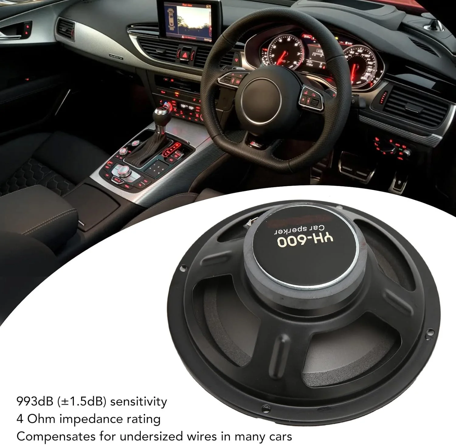 بلندگوهای کواکسیال خودرو 6.5 اینچی، حداکثر توان 600 وات، حساسیت 93dB، امپدانس 4 اهم، نصب همسطح، پاسخ فرکانسی 60 هرتز تا 20 کیلوهرتز (دو عدد)