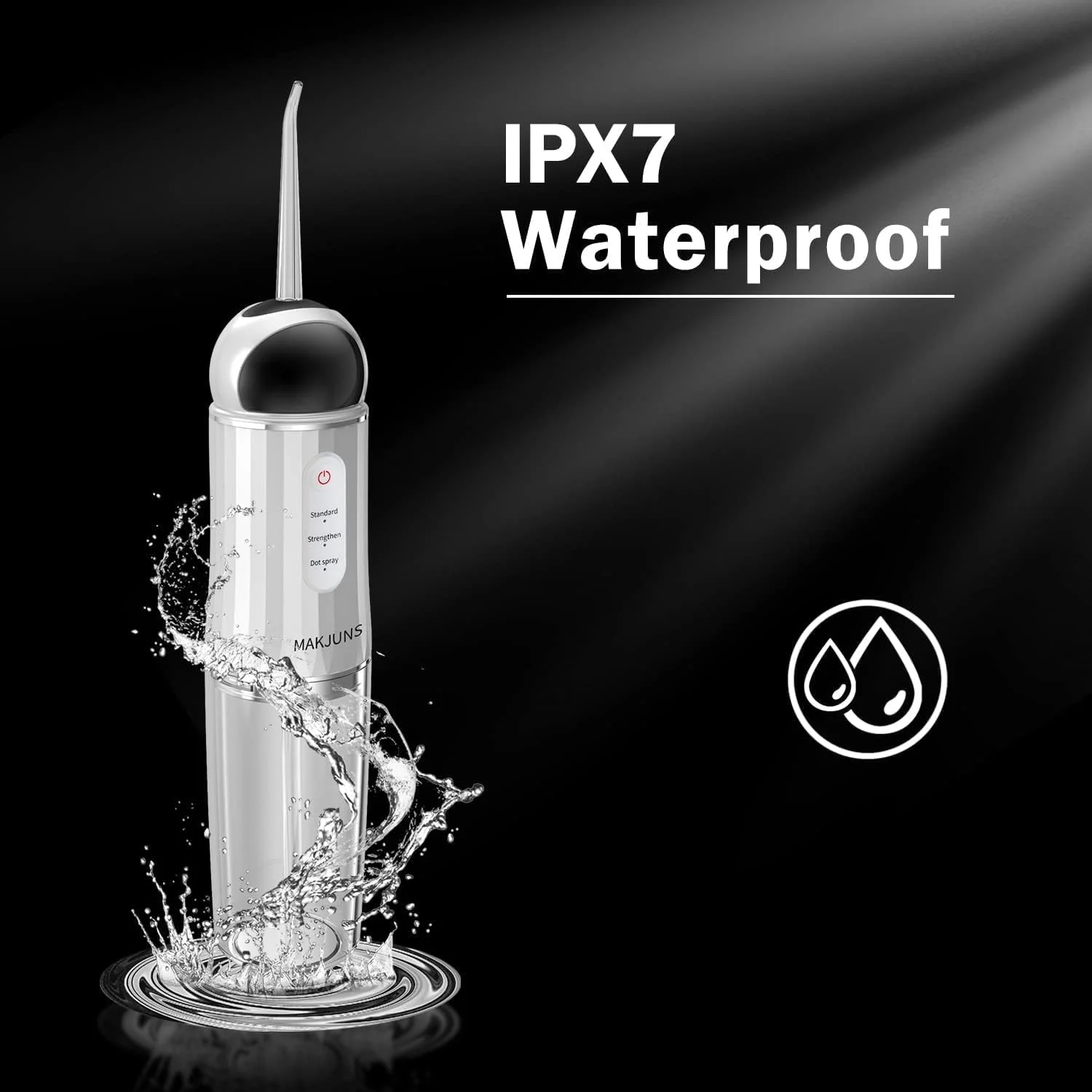 نخ دندان آبی بی سیم KASTWAVE، تمیز کننده دندان آبی با 3 حالت و 4 سری، دستگاه آبیاری دهان قابل شارژ، ضد آب IPX7، شارژ USB برای مسافرت در منزل (سفید ممتاز)