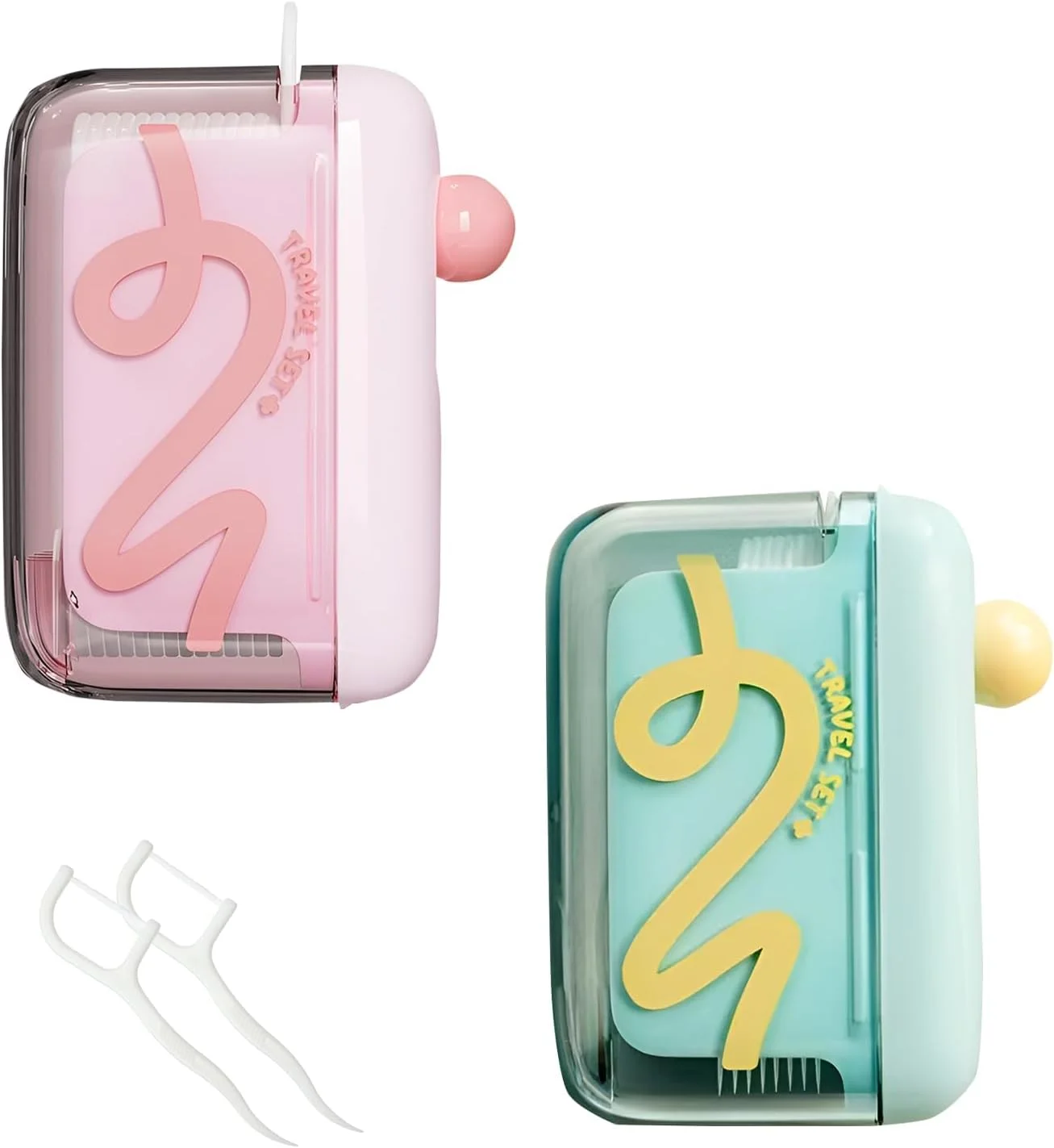 جا نخ دندان قابل حمل، با خروج خودکار تک لمسی، پوشش شفاف، برای 15-16 نخ دندان قابل شارژ، نگهداری بهداشتی و قابل استفاده مجدد نخ دندان، برای خانه و مسافرت (2 عدد، سبز، صورتی) جا نخ دندان قابل حمل، با خروج خودکار تک لمسی، پوشش شفاف، برای 15-16 نخ دندان قابل شارژ، نگهداری بهداشتی و قابل استفاده مجدد نخ دندان، برای خانه و مسافرت (2 عدد، سبز، صورتی)