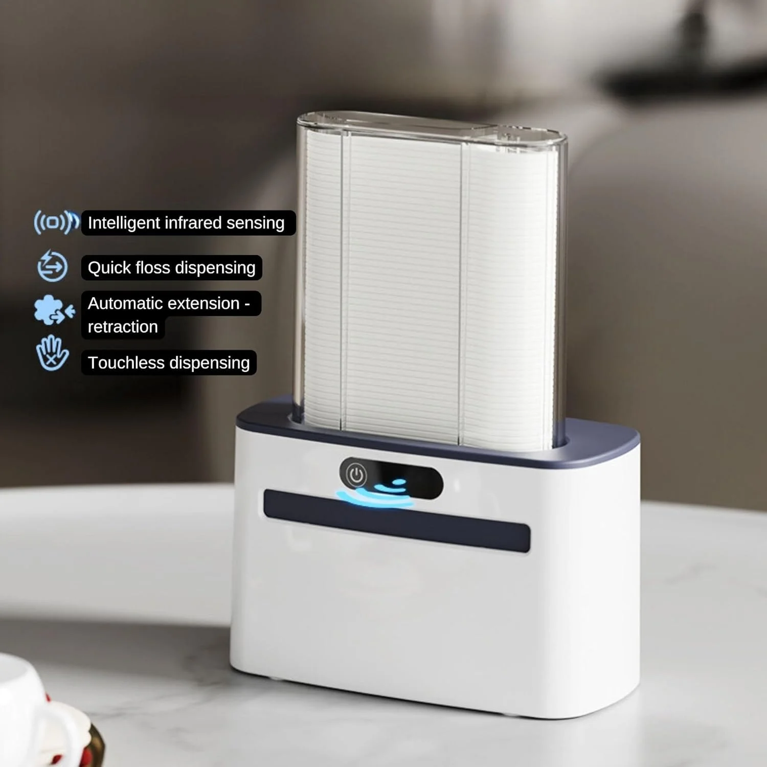 دیسپنسر نخ دندان KASTWAVE، دیسپنسر هوشمند و بدون لمس با سنسور، قابل شارژ و پر کردن مجدد با 500 عدد نخ دندان، برای بزرگسالان، راه حل بهداشتی مراقبت از دهان برای دندان های تمیز