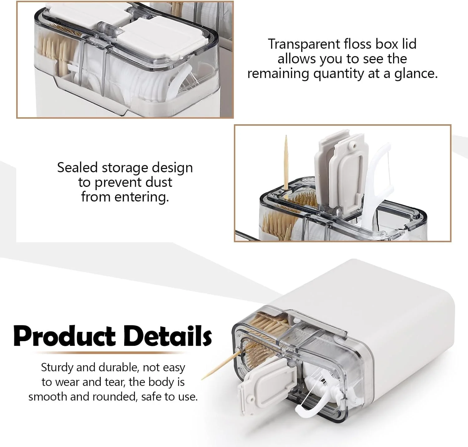 جا خلال دندان و نخ دندان 2 در 1 KASTWAVE، جا نخ دندان قابل حمل، با 360 خلال دندان و 90 نخ دندان، برای خانواده، هتل، مسافرت برای دندان های تمیز (3 عدد)
