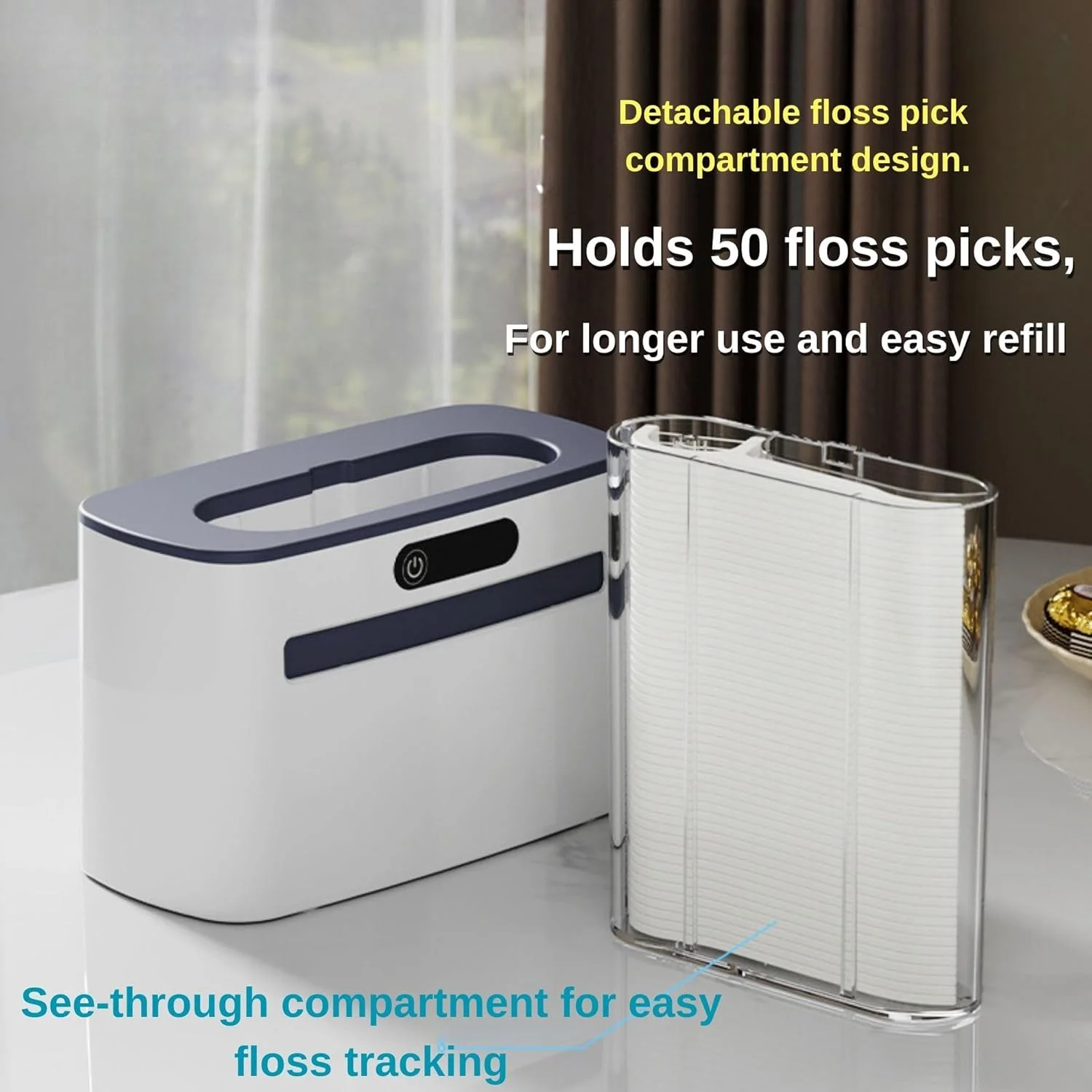 دیسپنسر نخ دندان KASTWAVE، دیسپنسر هوشمند و بدون لمس با سنسور، قابل شارژ و پر کردن مجدد با 500 عدد نخ دندان، برای بزرگسالان، راه حل بهداشتی مراقبت از دهان برای دندان های تمیز