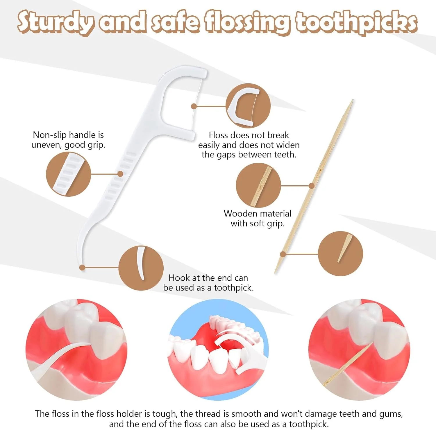 جا خلال دندان و نخ دندان 2 در 1 KASTWAVE، جا نخ دندان قابل حمل، با 360 خلال دندان و 90 نخ دندان، برای خانواده، هتل، مسافرت برای دندان های تمیز (3 عدد)