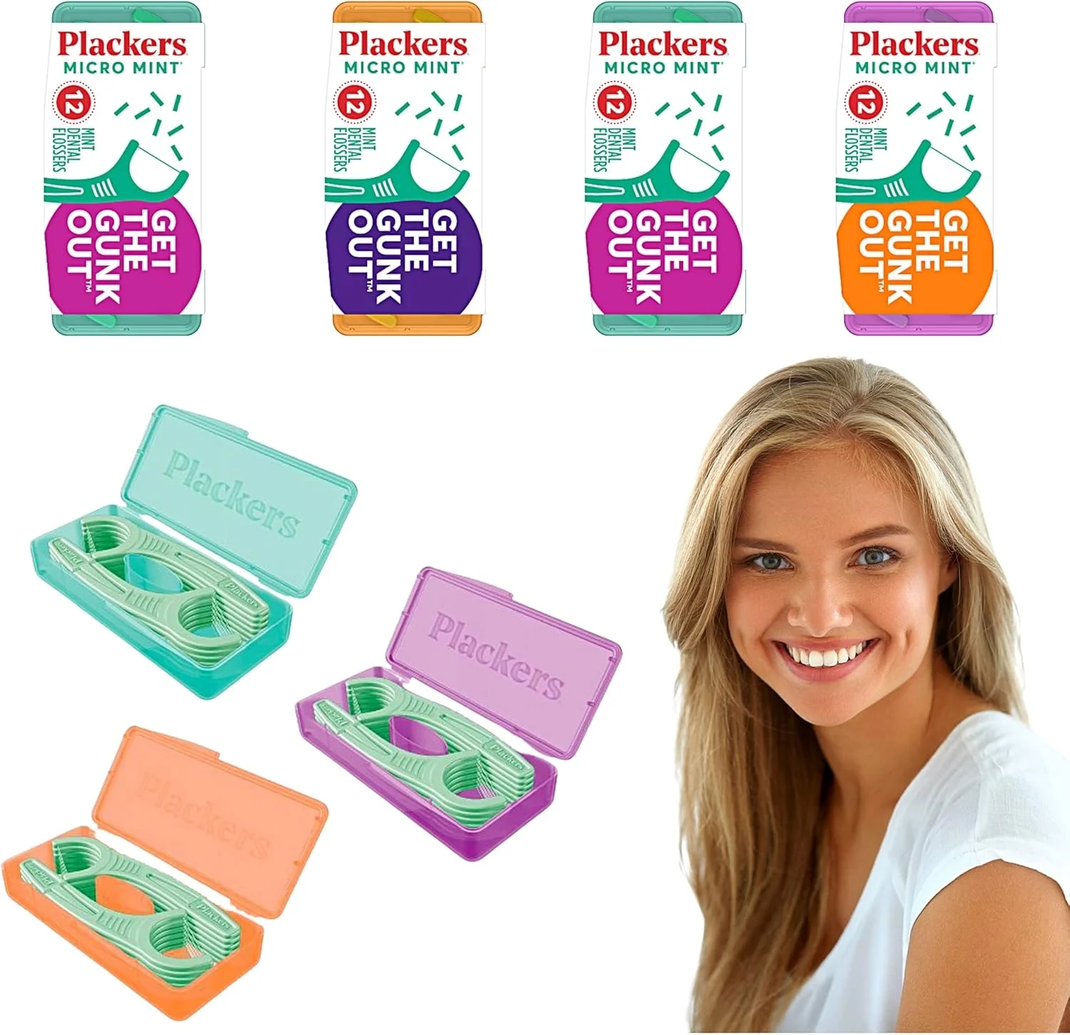 نخ دندان کمانی پلاکرز میکرو با طعم نعناع، بسته 12 عددی به همراه جعبه مسافرتی، بسته 4 عددی