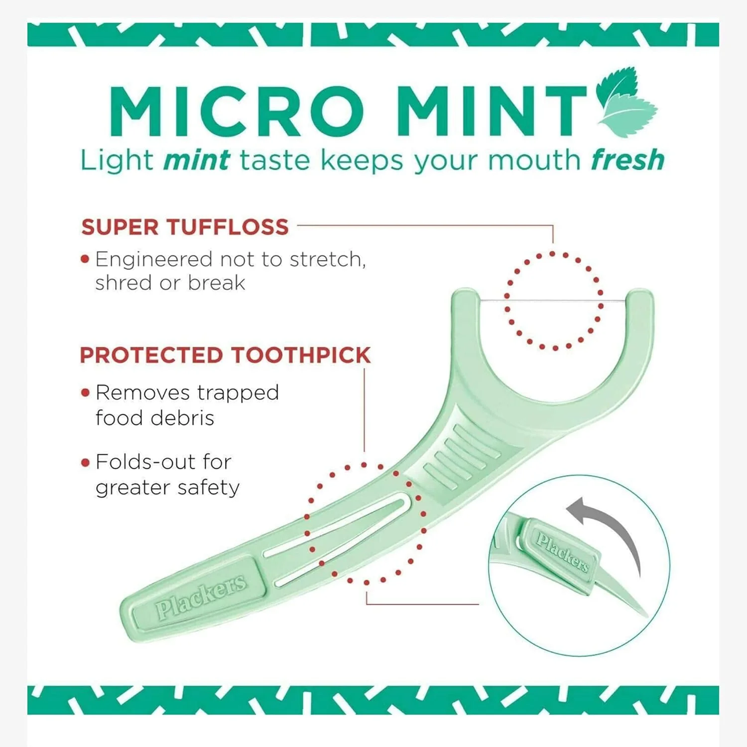 پلاکرز میکرو 12 عدد نخ دندان کمانی با جعبه مسافرتی، نعنایی، 2 عددی