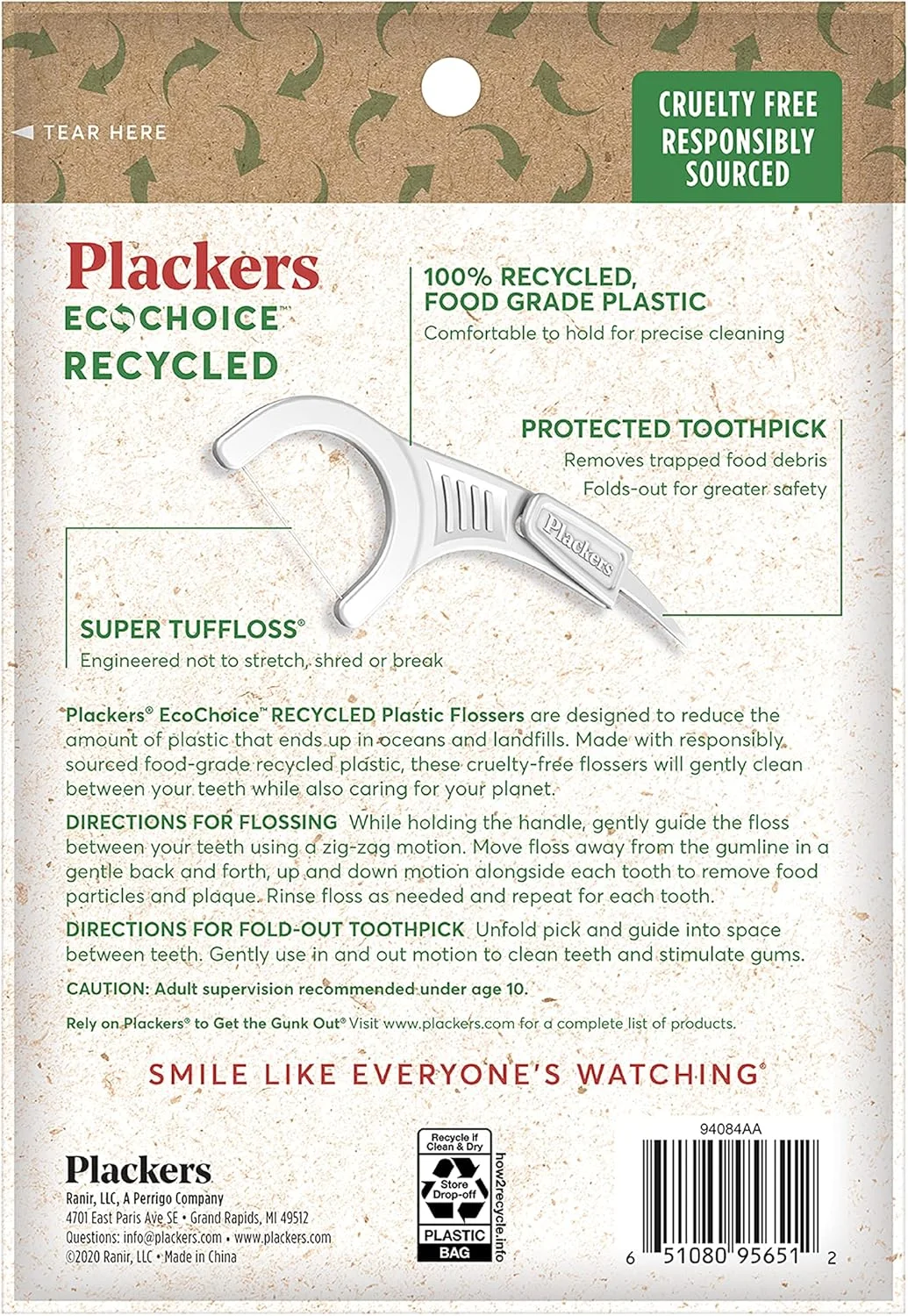 نخ دندان پلاکزر EcoChoice با طعم نعناع تازه، دسته با طراحی ارگونومیک، دارای خلال دندان، ساخته شده از پلاستیک بازیافتی 100% مناسب مواد غذایی، 360 عدد (بسته 4 عددی)