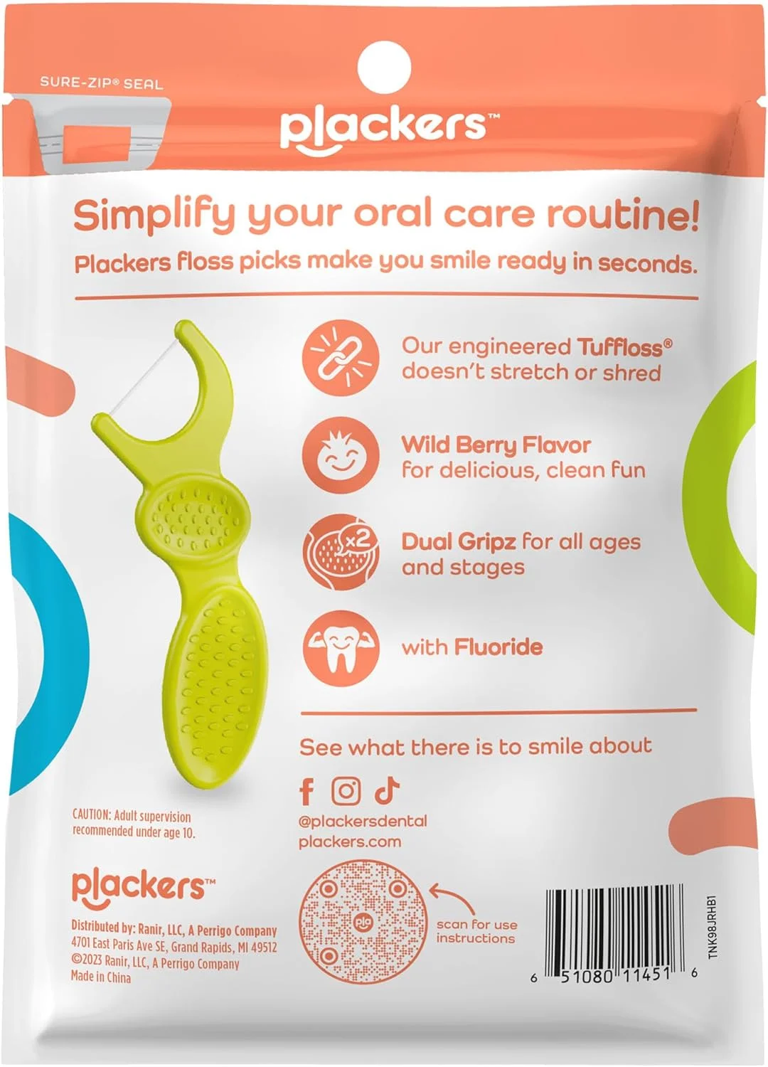 پلاکِرْز دندان پاک کن مخصوص کودکان با دسته دوگانه، طعم توت وحشی، دندان پاک کن های رنگارنگ برای کودکان در تمام سنین، 75 عدد (بسته 4 عددی)