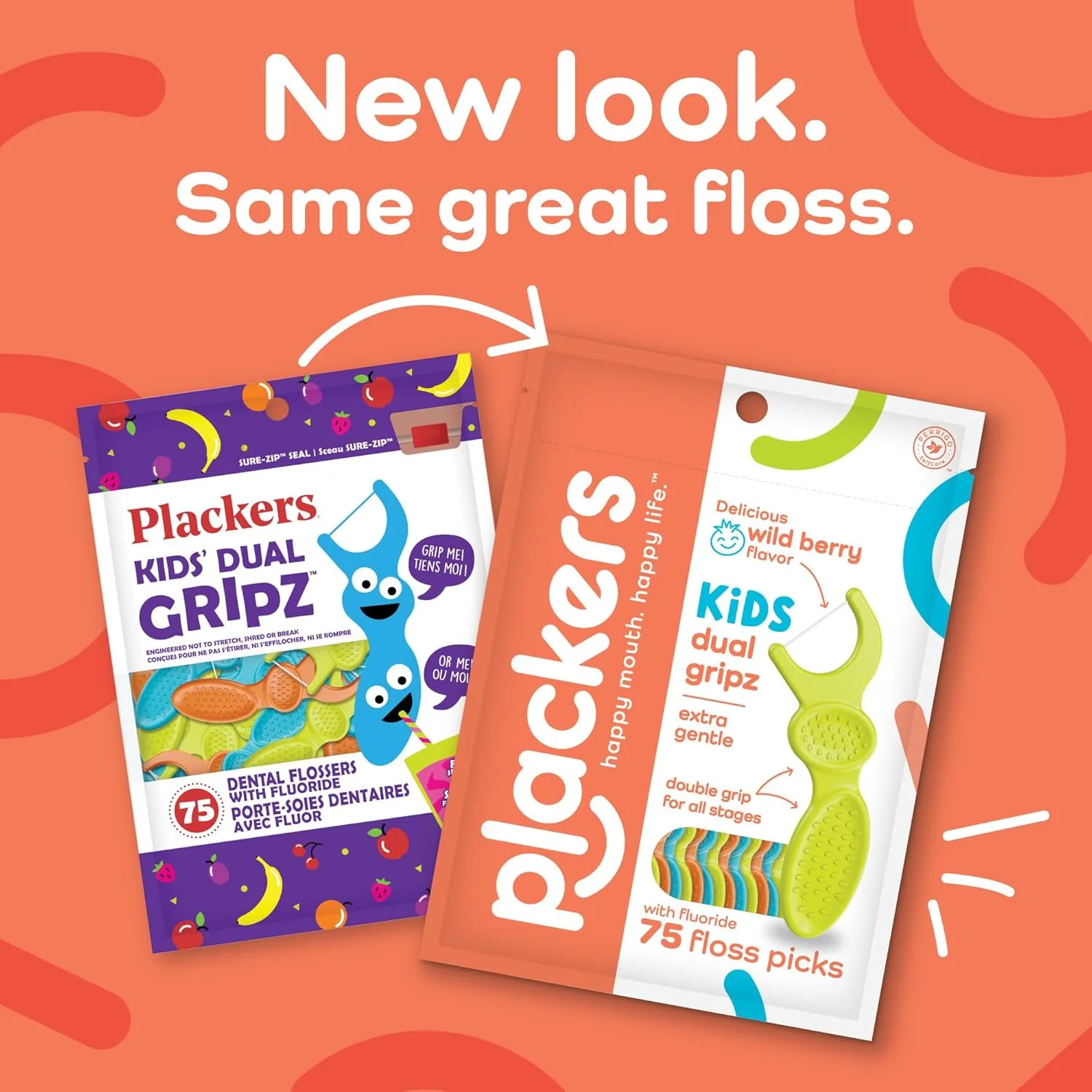 پلاکِرْز دندان پاک کن مخصوص کودکان با دسته دوگانه، طعم توت وحشی، دندان پاک کن های رنگارنگ برای کودکان در تمام سنین، 75 عدد (بسته 4 عددی)