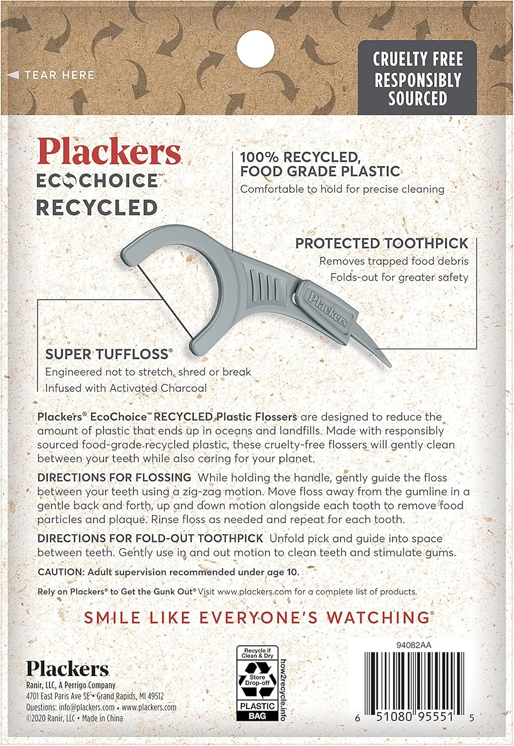 نخ دندان کمانی پلاکرز اکوچویس با کربن فعال و پلاستیک بازیافتی، 90 عدد