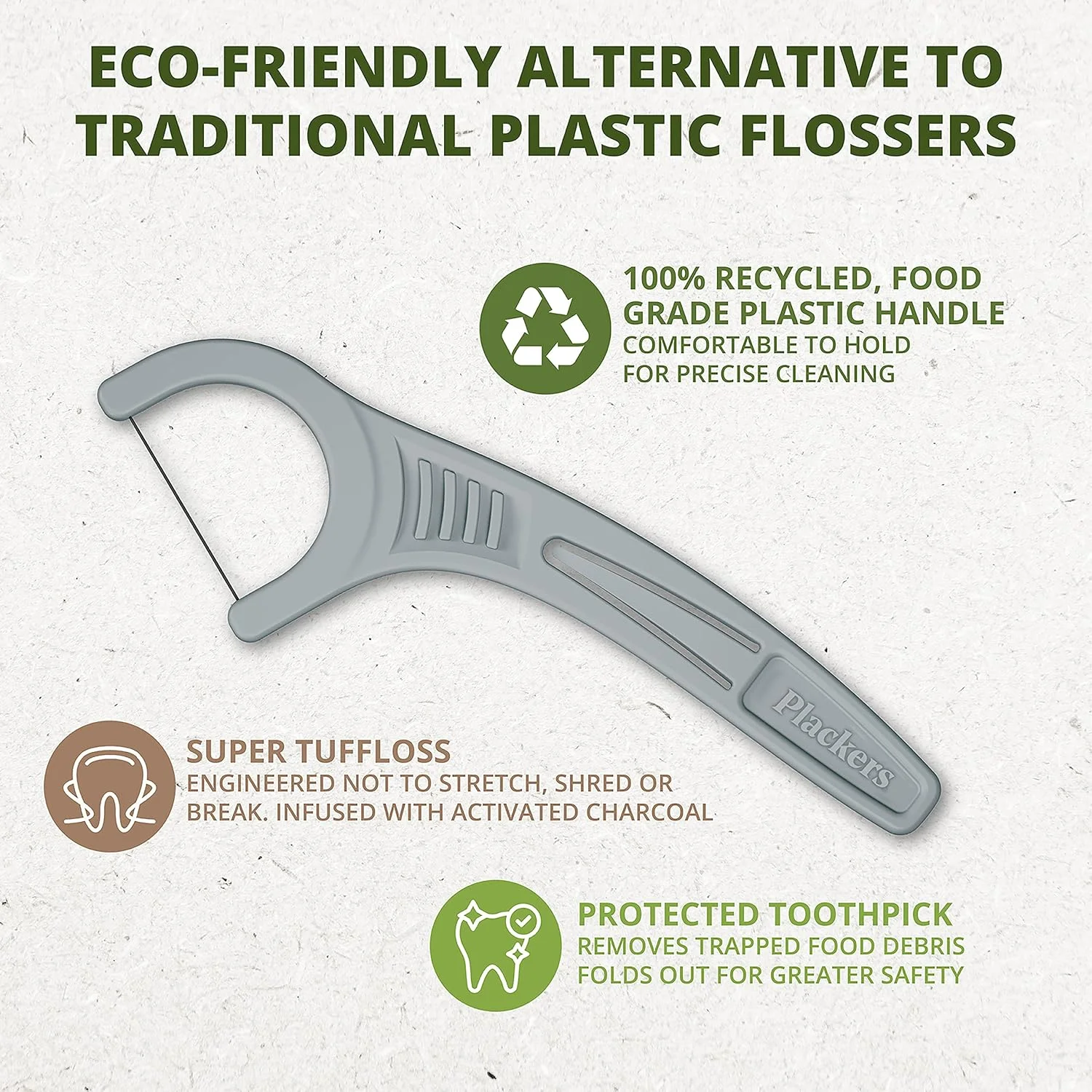 نخ دندان کمانی پلاکرز اکوچویس با کربن فعال و پلاستیک بازیافتی، 90 عدد