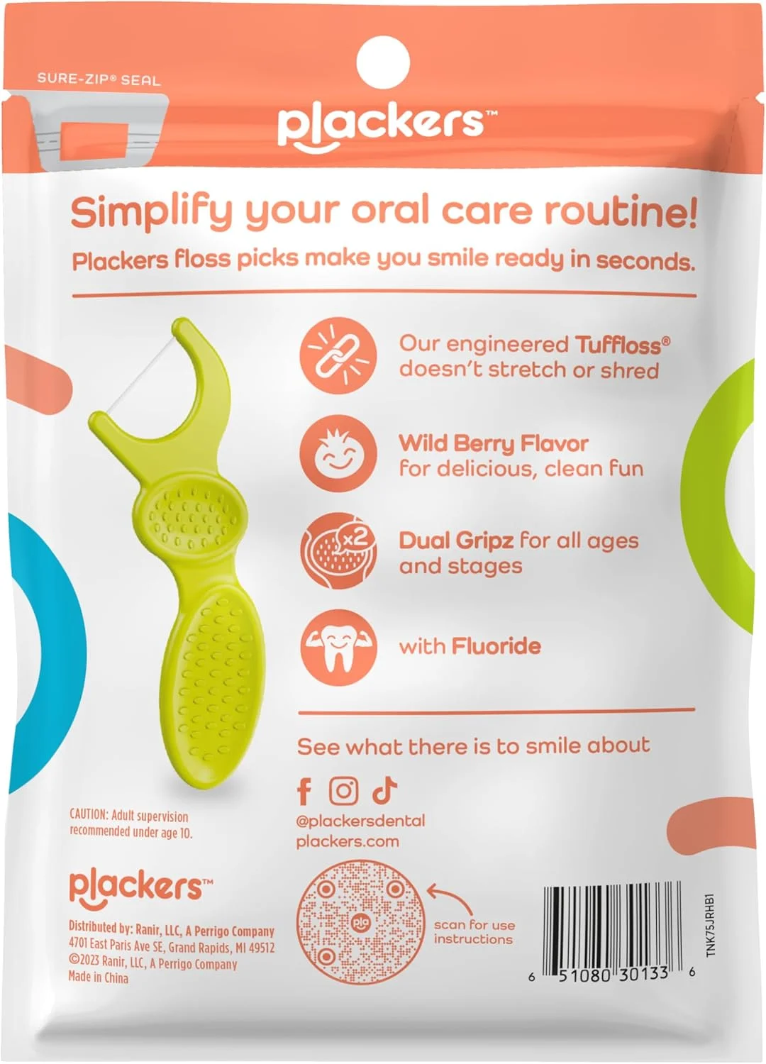 نخ دندان کمانی پلاکرز Dual Gripz مخصوص کودکان با دسته دوگانه، طعم توت وحشی، 90 عدد