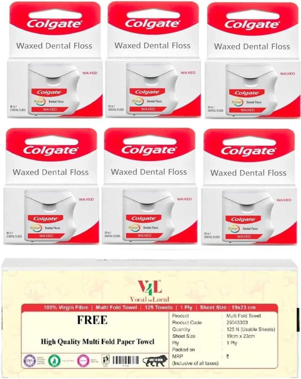 نخ دندان موم دار کلگیت برای بهبود سلامت دهان - بسته 6 عددی (25 متر در هر بسته)
