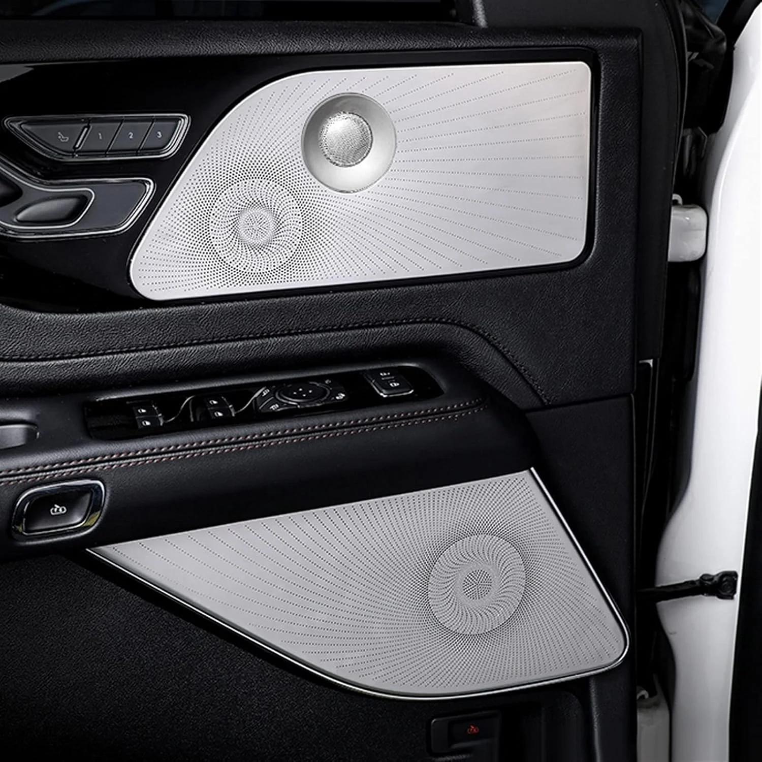 روکش بلندگوی درب خودرو Rynplex، استیل ضد زنگ، پد صدای بلندگو، تریم برچسب، لوازم جانبی داخلی، برای لینکلن، Aviator U611 2020-2021 (نقره ای مات B)