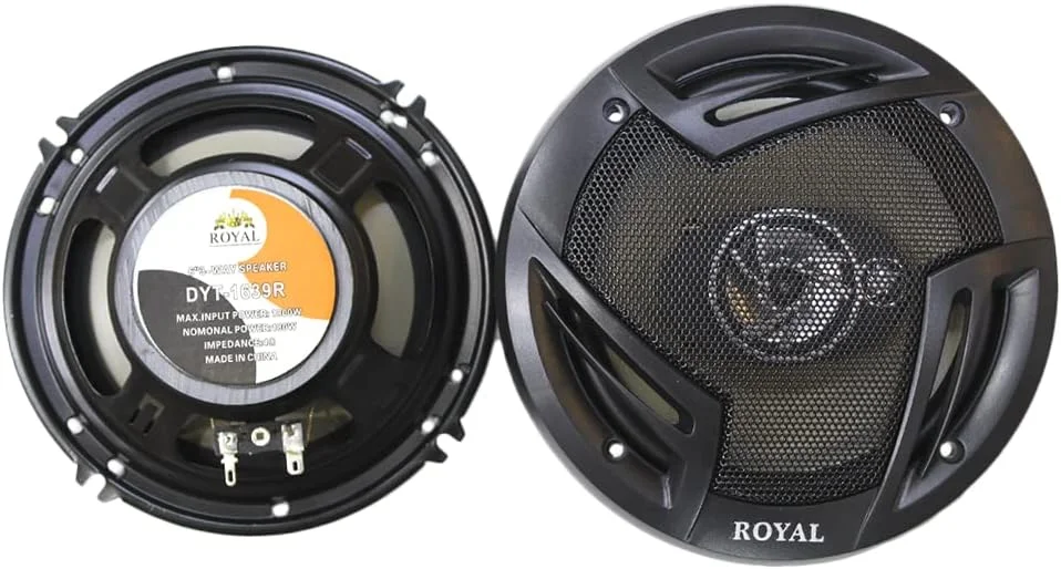 بلندگوهای سه راهه خودرو ROYAL، حداکثر توان 1800 وات، توان اسمی 180 وات، اندازه 6 اینچ (16 سانتی متر) - این بلندگوها در 97% خودروها قابل نصب هستند.