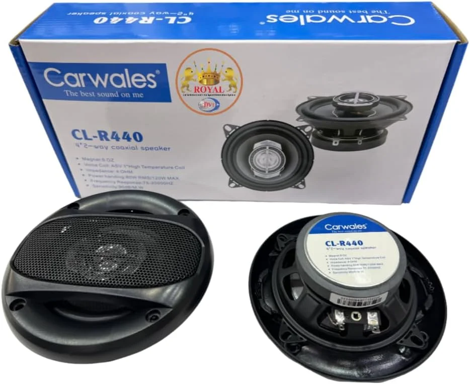 رویال - بلندگوی کواکسیال استریو گرد 4 اینچی 120 واتی Carwales برای خودرو، موسیقی HiFi، صدای کامل خودرو (CL-R440) (مشکی)