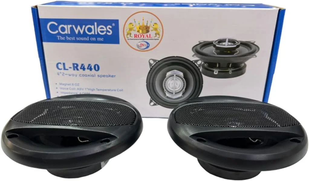 رویال - بلندگوی کواکسیال استریو گرد 4 اینچی 120 واتی Carwales برای خودرو، موسیقی HiFi، صدای کامل خودرو (CL-R440) (مشکی)