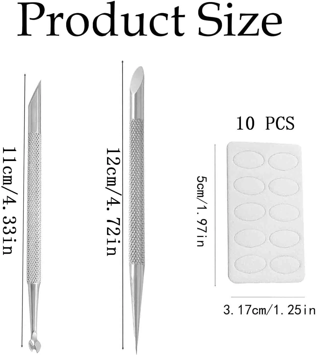 ابزار عقب‌راننده کوتیکول استیل ضد زنگ 2 عددی به همراه 10 ورق سمباده، ابزار ناخن دو طرفه ضد لغزش برای از بین بردن پوست مرده انگشتان
