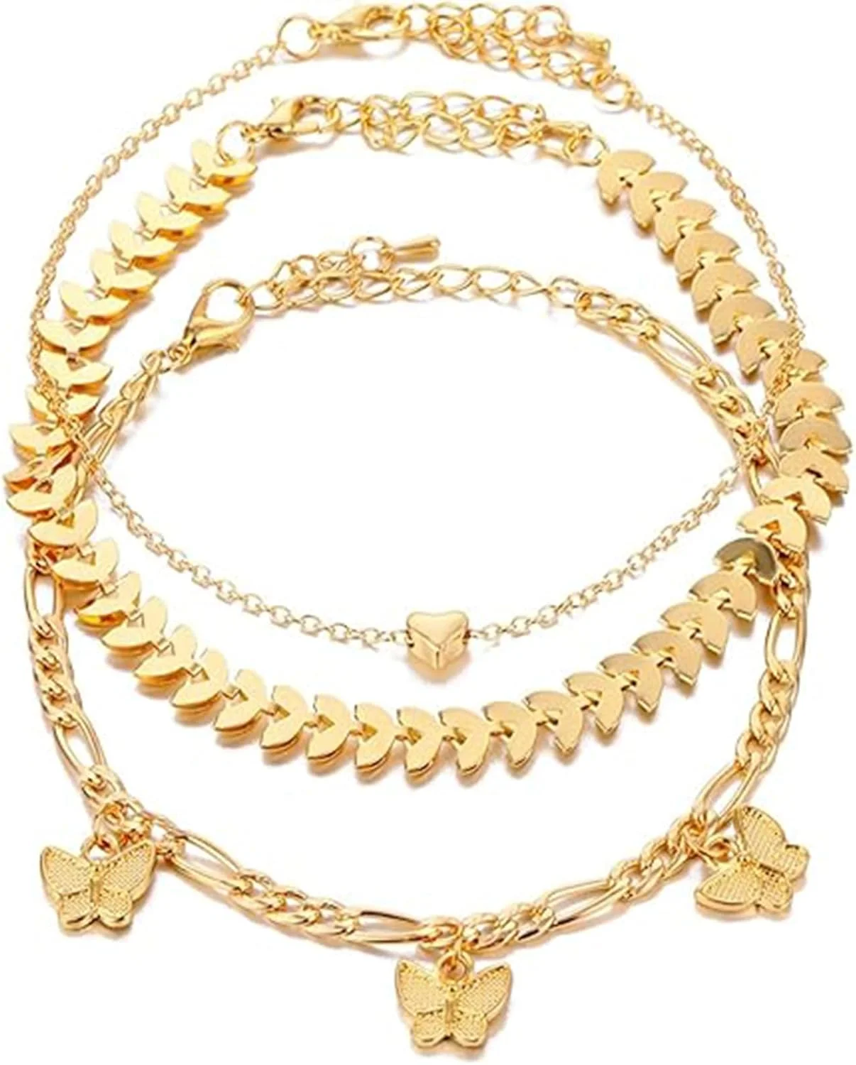 دستبندهای زنجیری طلای 14 عیار تزویق برای زنان، ست پابند، طراحی ضد آب، سبک ظریف، ایده آل برای دستبند زنانه، جواهرات بادوام و شیک، اکسسوری راحت روزانه
