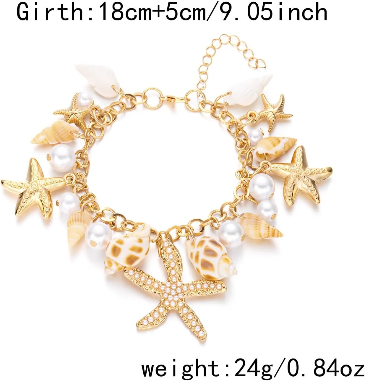 دستبند صدف و ستاره دریایی تزویق، جواهرات طرح پری دریایی، جواهرات ساحلی (طلایی) دستبند صدف و ستاره دریایی تزویق، جواهرات طرح پری دریایی، جواهرات ساحلی (طلایی)