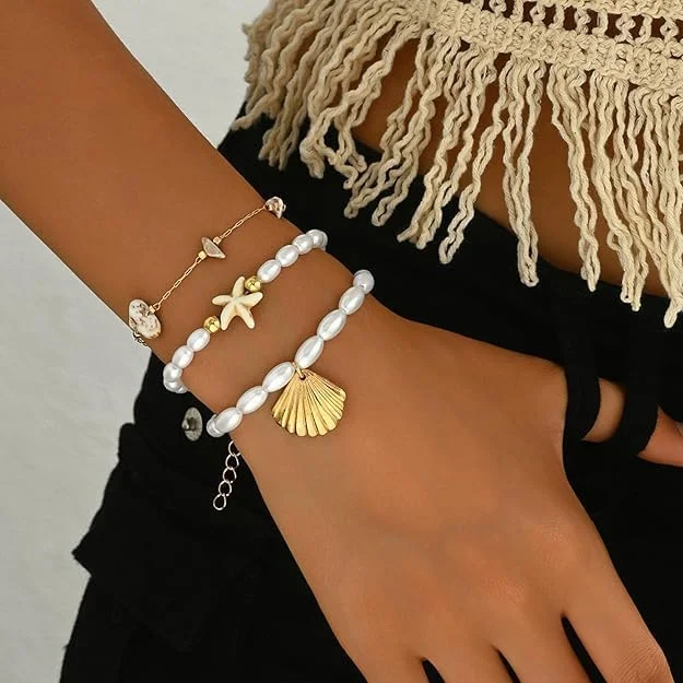 دستبند آویز صدف تزویق زنانه، طرح ستاره دریایی و لاک پشت، دستبند ساحلی لایه ای بوهو، زیورآلات ساحلی تعطیلات تابستانی دستبند آویز صدف تزویق زنانه، طرح ستاره دریایی و لاک پشت، دستبند ساحلی لایه ای بوهو، زیورآلات ساحلی تعطیلات تابستانی