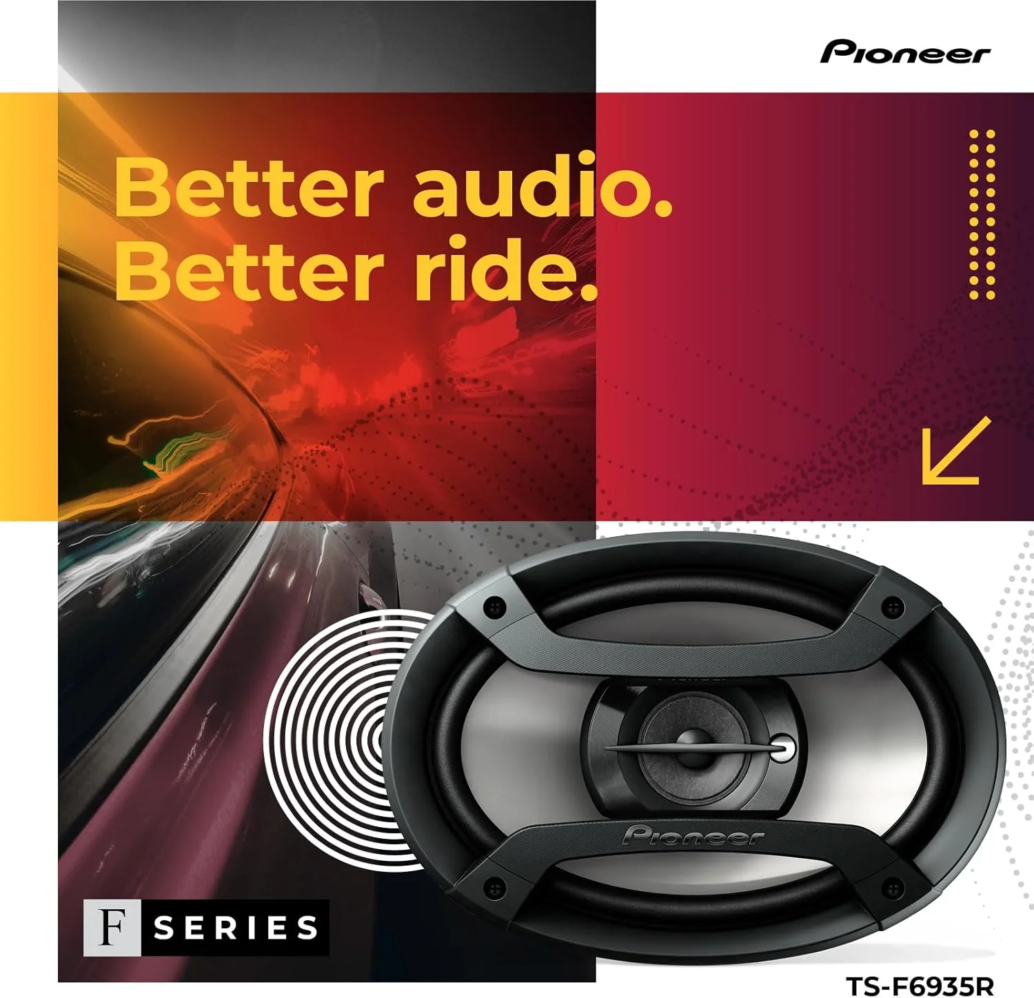 بلندگوهای صوتی خودروی کواکسیال 3 طرفه پایونیر مدل TS-F6935R - بلندگوهای پسیو خودرو 6 × 9 اینچ (جفت)، حداکثر توان 230 وات، مشکی و نقره ای
