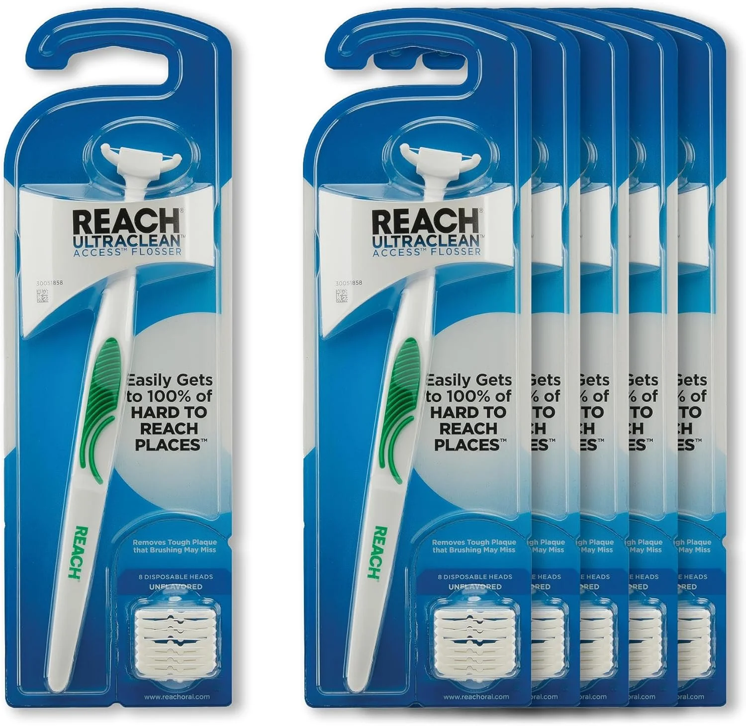کیت شروع نخ دندان کمانی التراکلین ریچ، بدون طعم، از بین برنده پلاک دندان، برای نواحی دور از دسترس، مراقبت از دهان، بدون PFAS، 1 عدد نخ دندان کمانی قابل تعویض و 8 عدد سری یدکی، بسته 6 عددی
