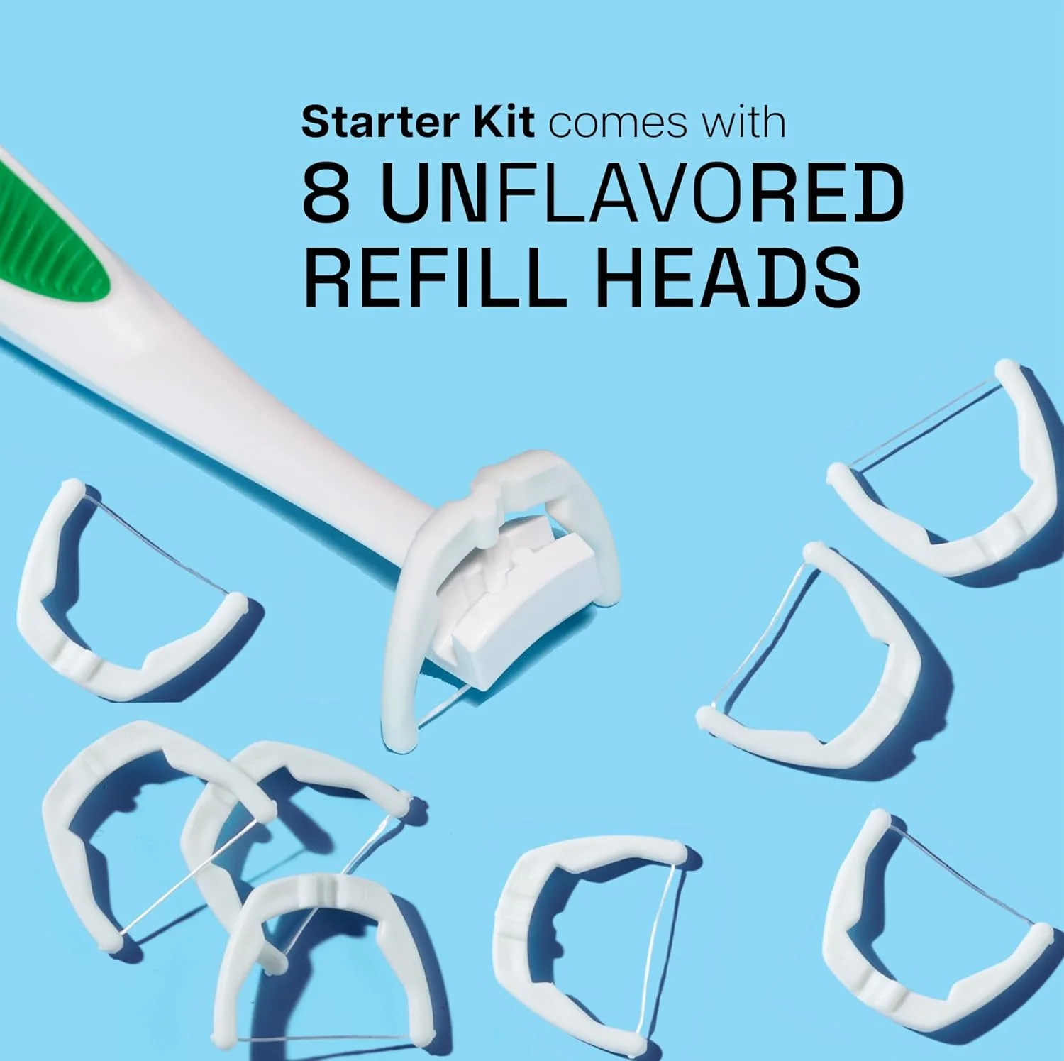 کیت شروع نخ دندان کمانی التراکلین ریچ، بدون طعم، از بین برنده پلاک دندان، برای نواحی دور از دسترس، مراقبت از دهان، بدون PFAS، 1 عدد نخ دندان کمانی قابل تعویض و 8 عدد سری یدکی، بسته 6 عددی