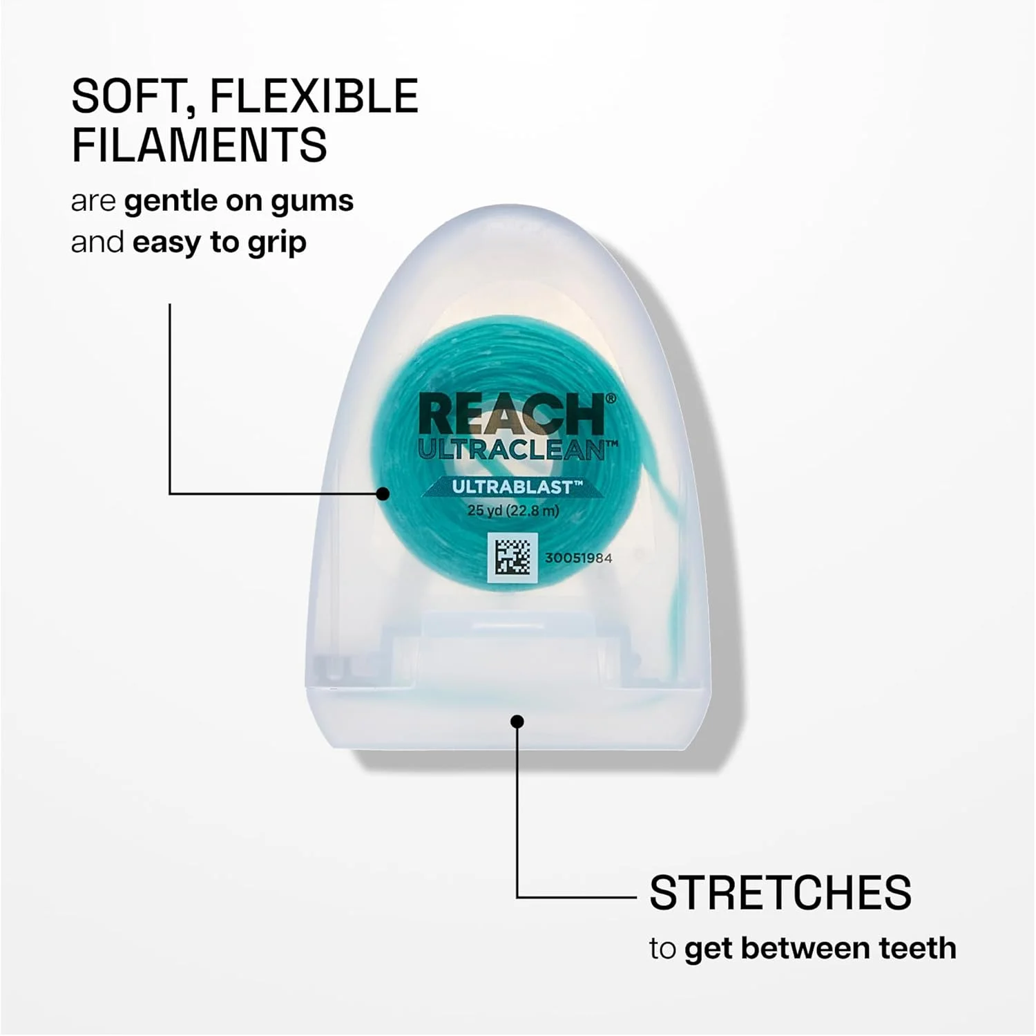 نخ دندان نعنایی ریچ ULTRACLEAN ULTRABLAST، پاک کننده پلاک دندان، مقاوم در برابر ریش ریش شدن، موم دار، ملایم برای لثه و دندان، خوشبو کننده دهان، مراقبت از دهان، بدون PFAS، برای بزرگسالان و کودکان، بسته 3 عددی، 23 متر