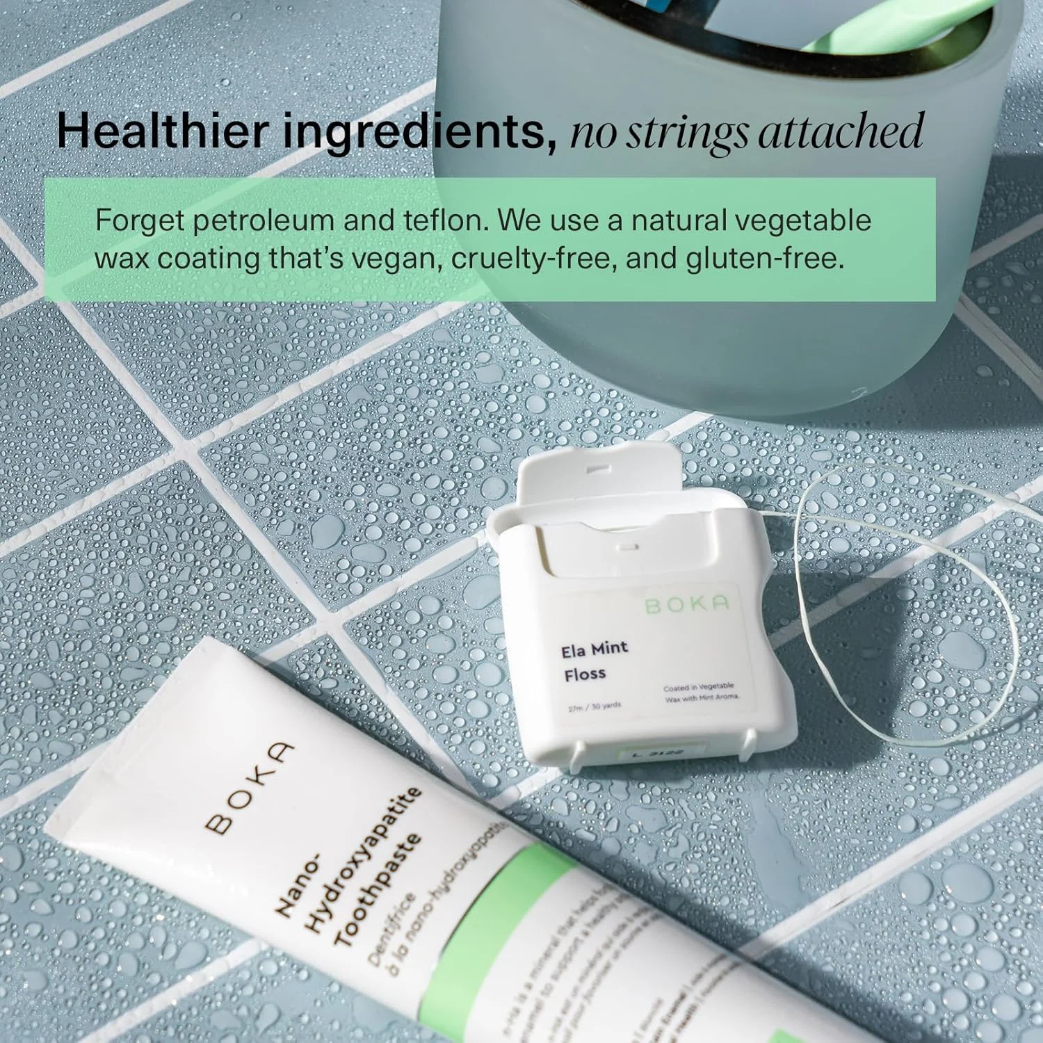 نخ دندان بافته شده نعنایی Boka Ela، ساخته شده از موم گیاهی طبیعی، بدون تفلون و بدون مواد نفتی، 30 یارد نخ دندان مومی (بسته 1 عددی)