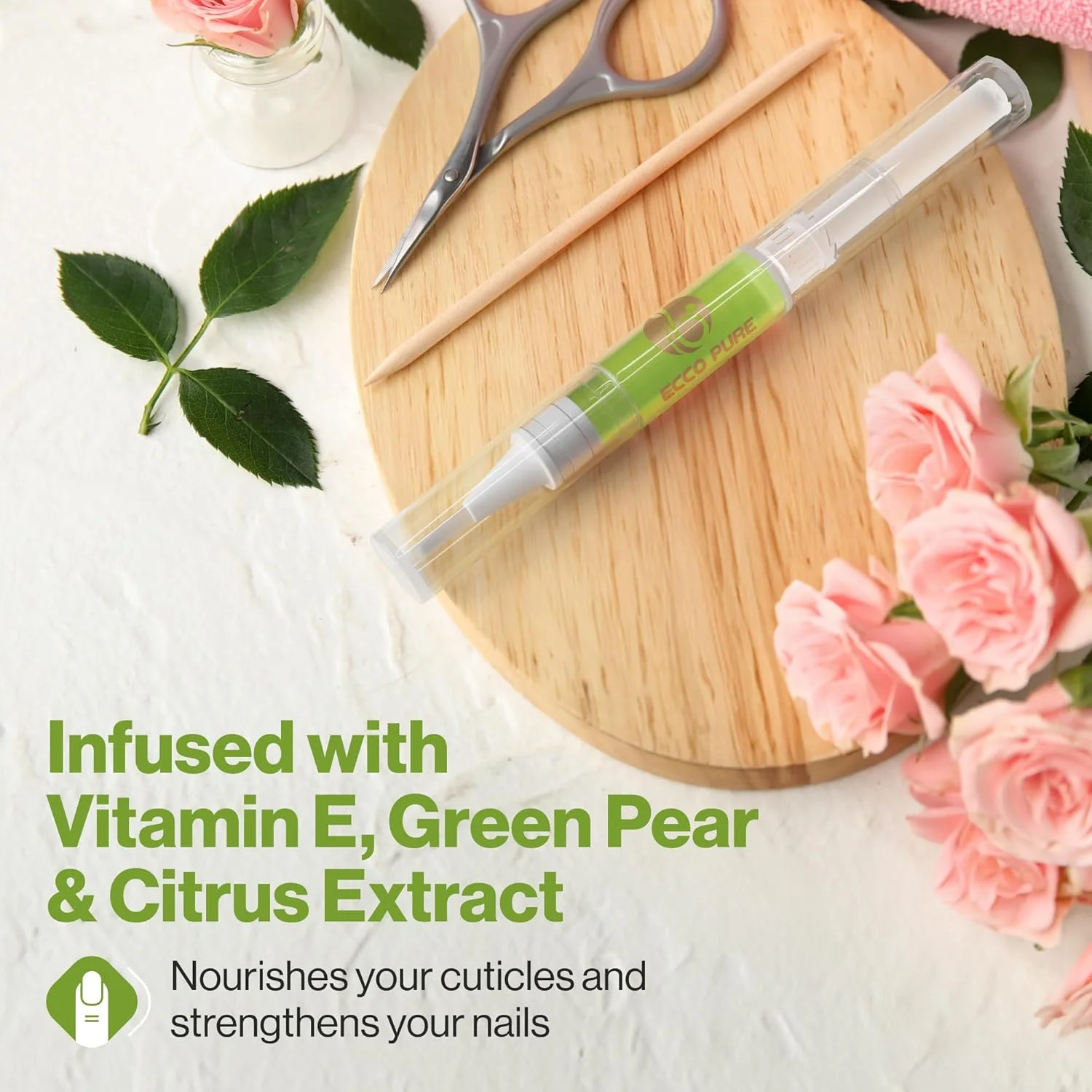 قلم محافظ کوتیکول ناخن ECCO PURE - ابزار ناخن برای طراحی ناخن و رشد ناخن - درمان مانیکور و پدیکور برای ناخن های شکننده و آسیب پذیر (گلابی سبز و مرکبات - 1 عدد)